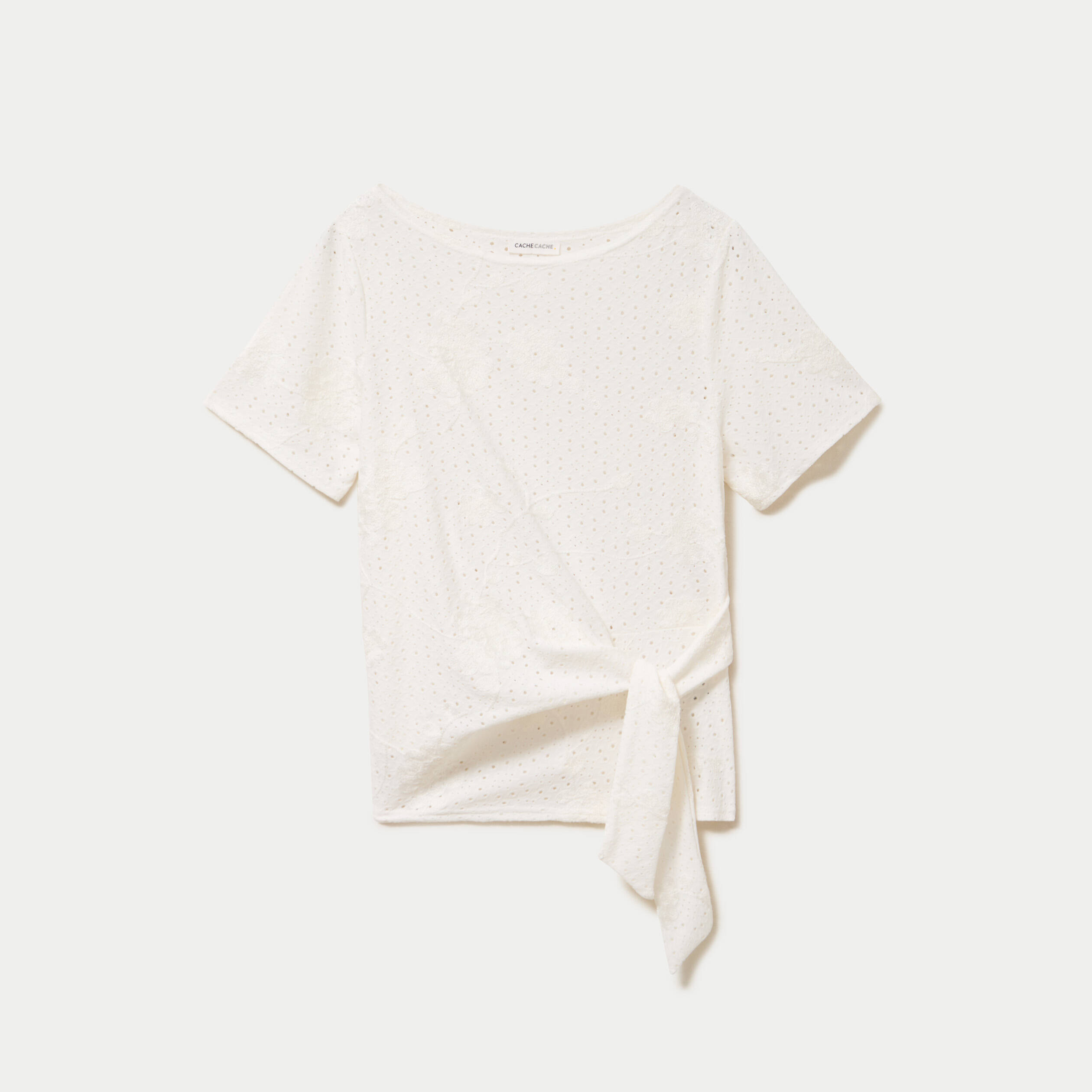 Blouse col v manches courtes ecru femme