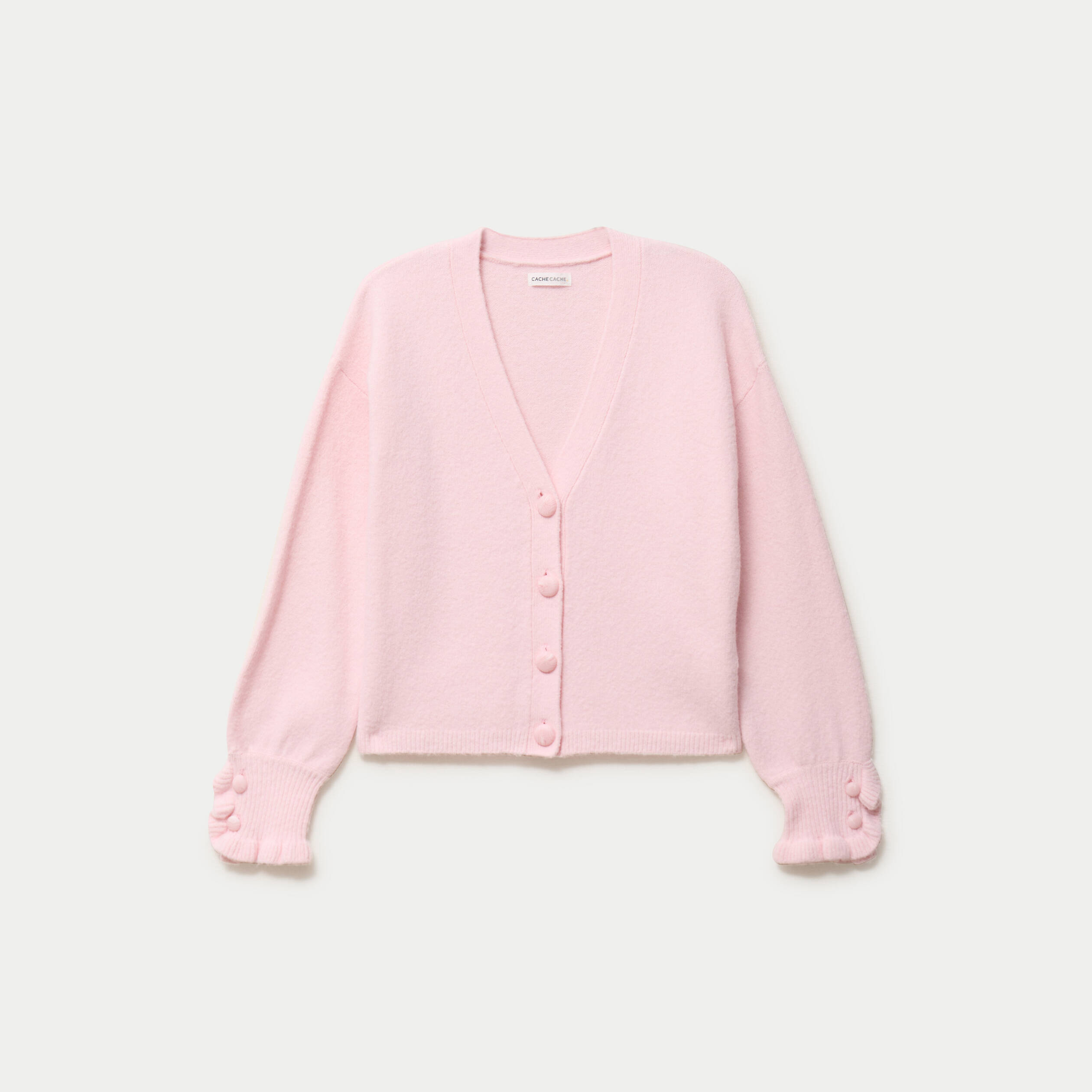 Pull col v manches longues rose clair femme