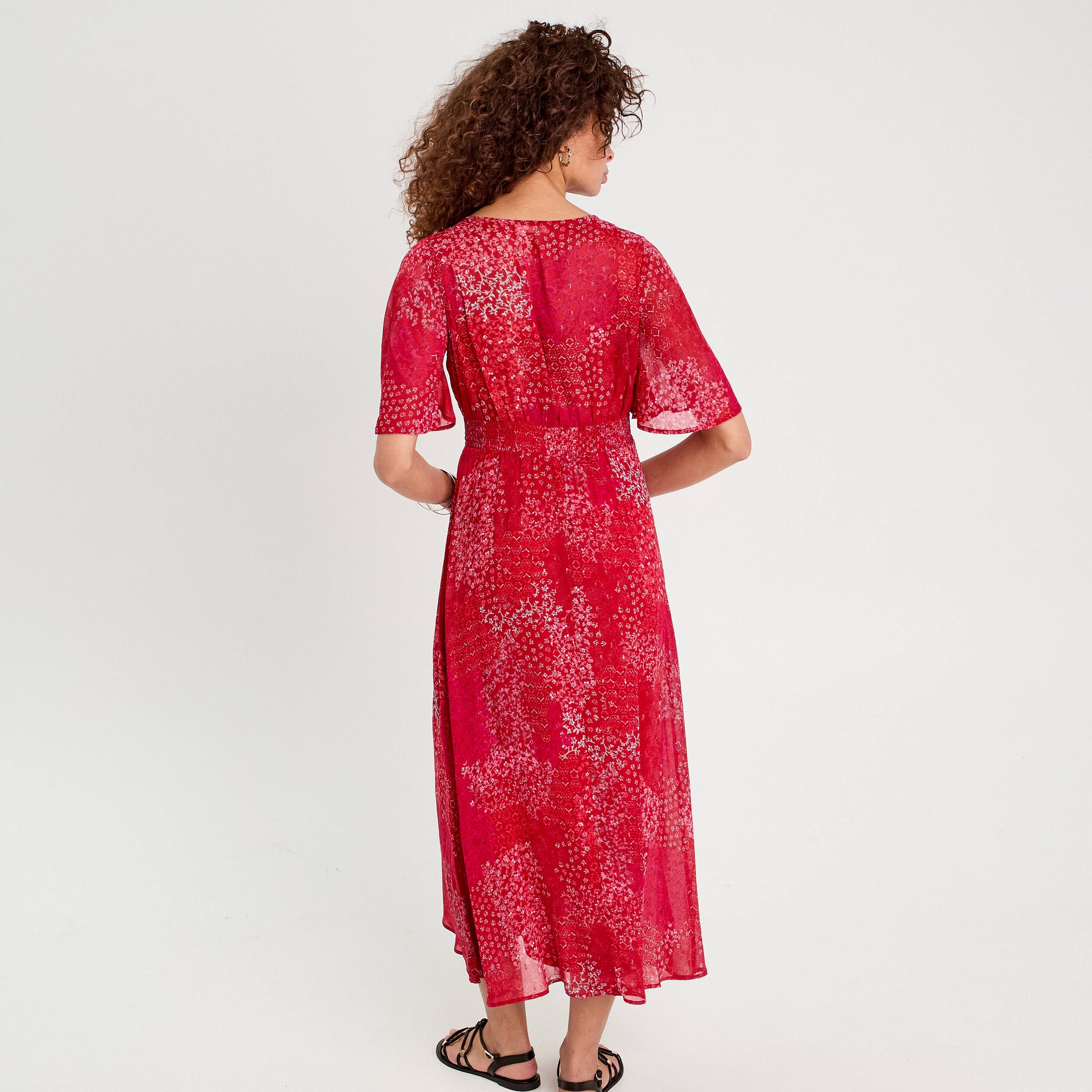 Robe longue &eacute;vas&eacute;e col en V rouge femme
