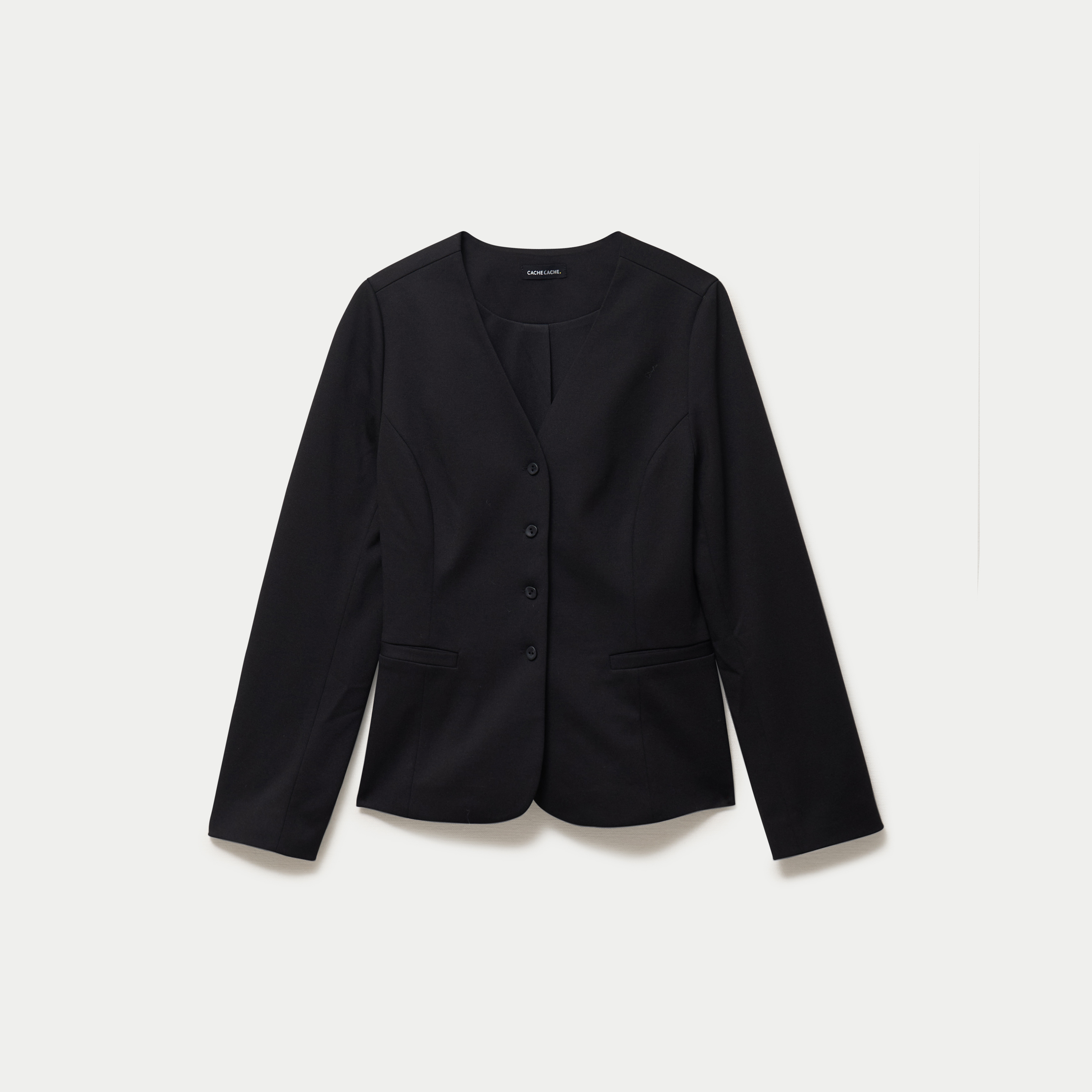 Blazer cintr&eacute; manches longues stretch noir femme