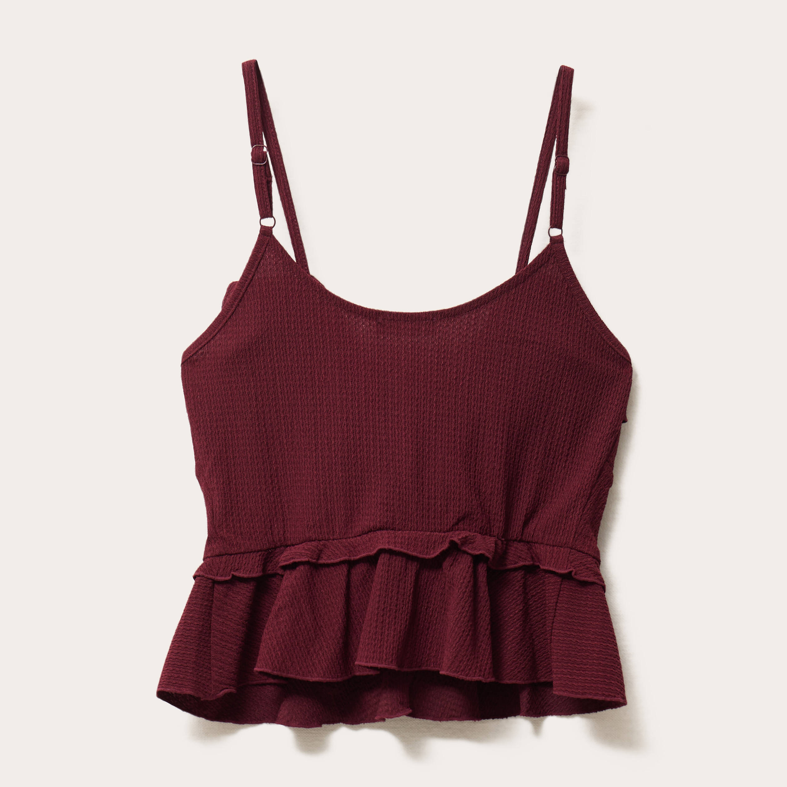 debardeur cropped volants bordeaux femme Débardeur cropped volants bordeaux femme