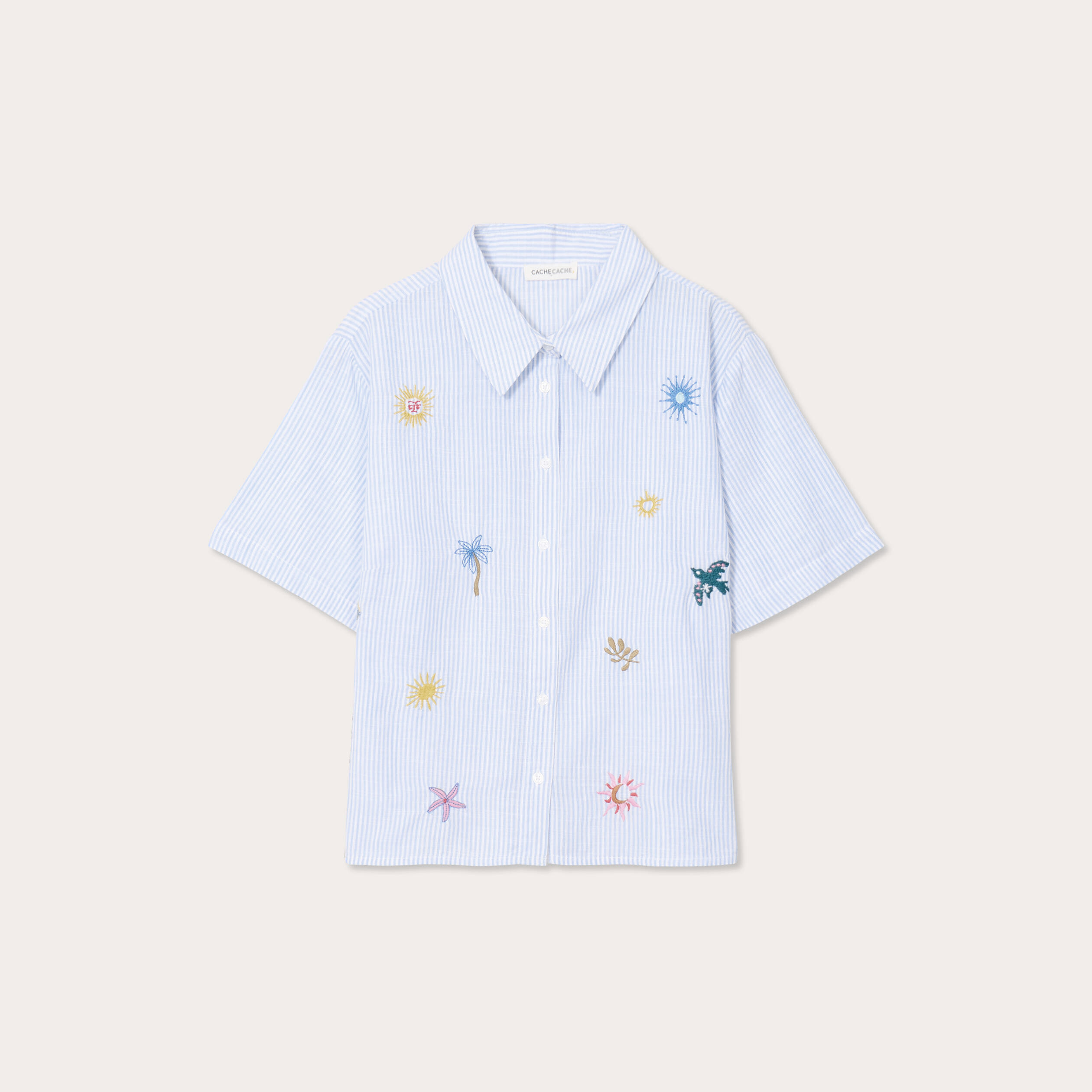 chemise manches courtes brodee bleu femme Chemise manches courtes brodée bleu femme