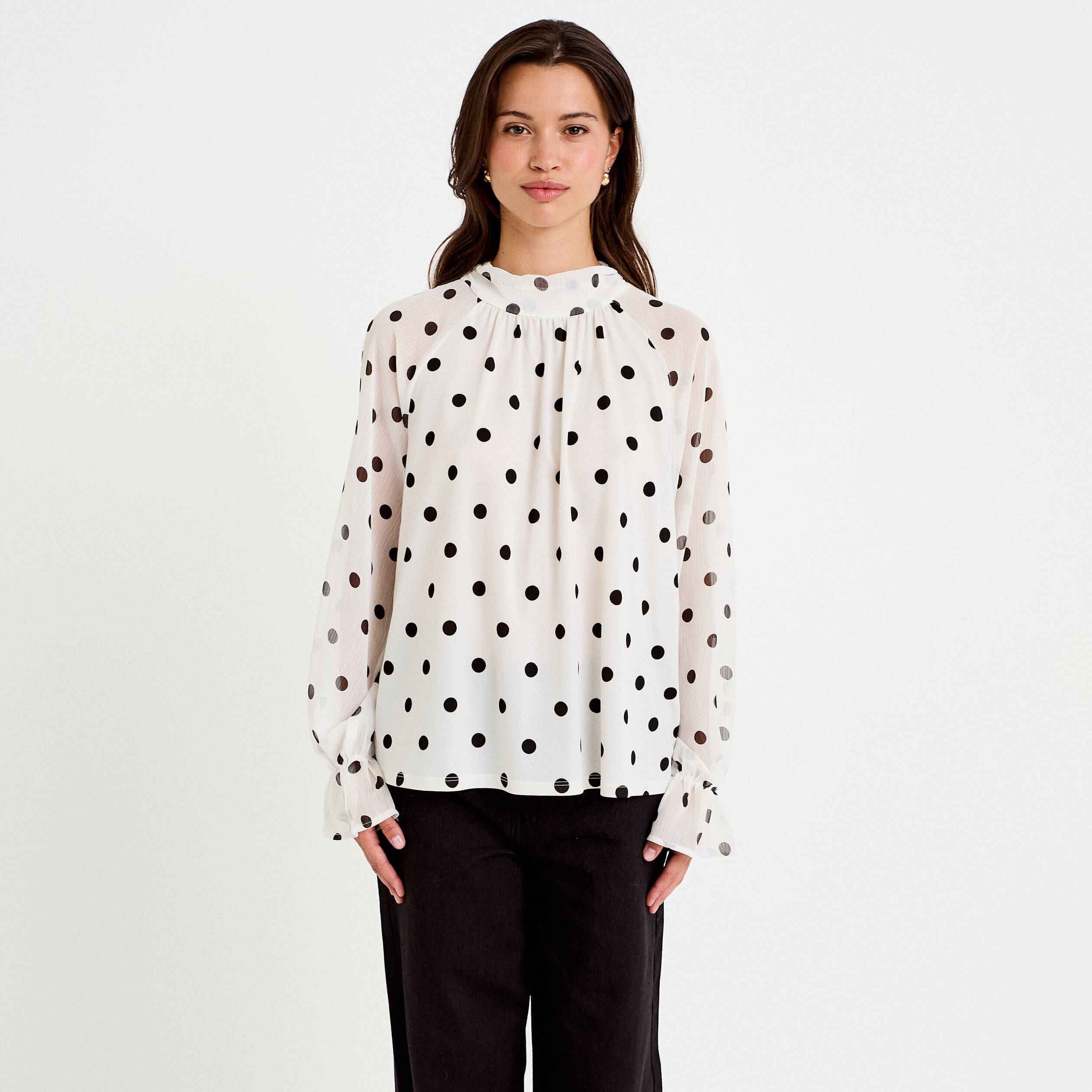 Blouse droite voile manches longues blanc femme