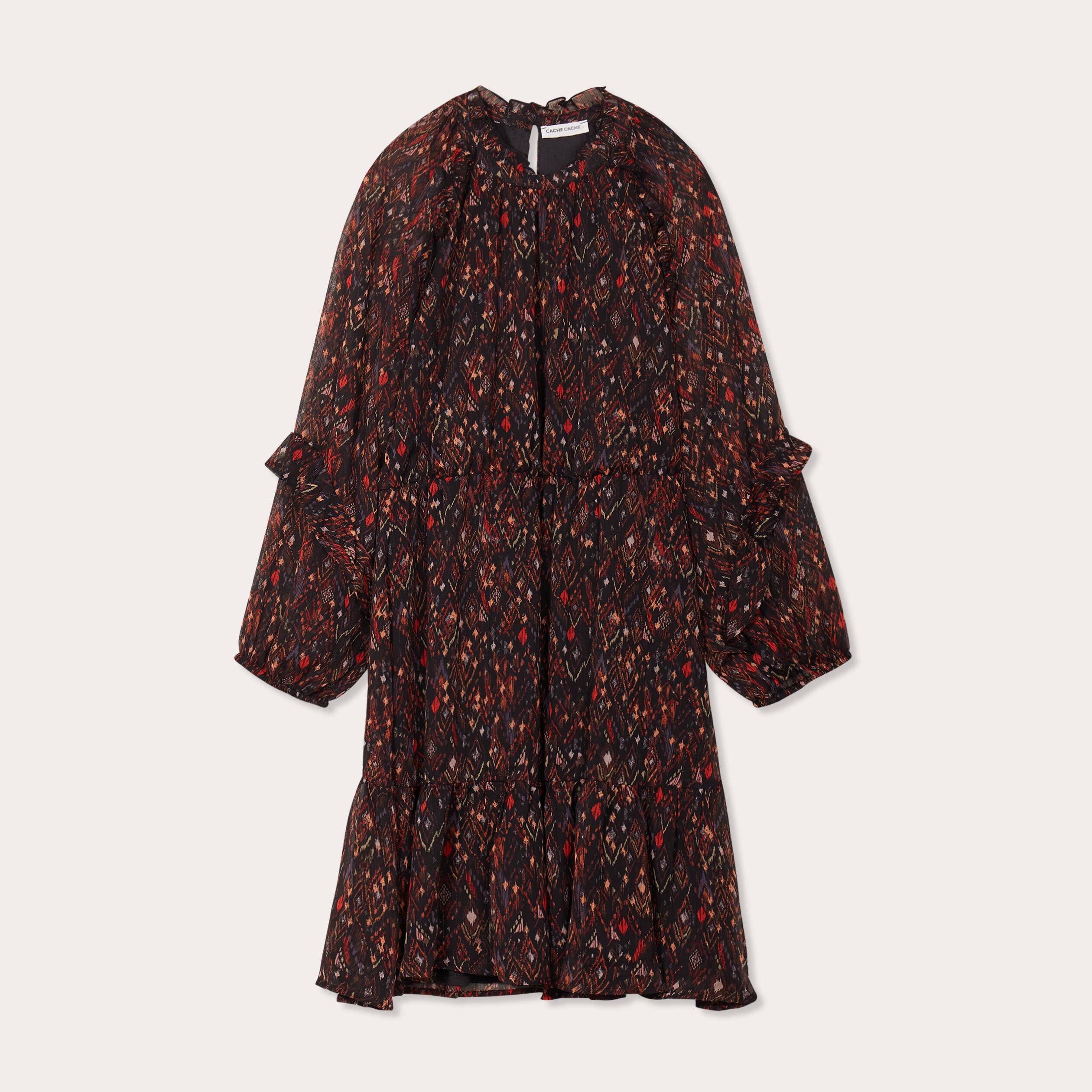 Robe droite volants noir femme