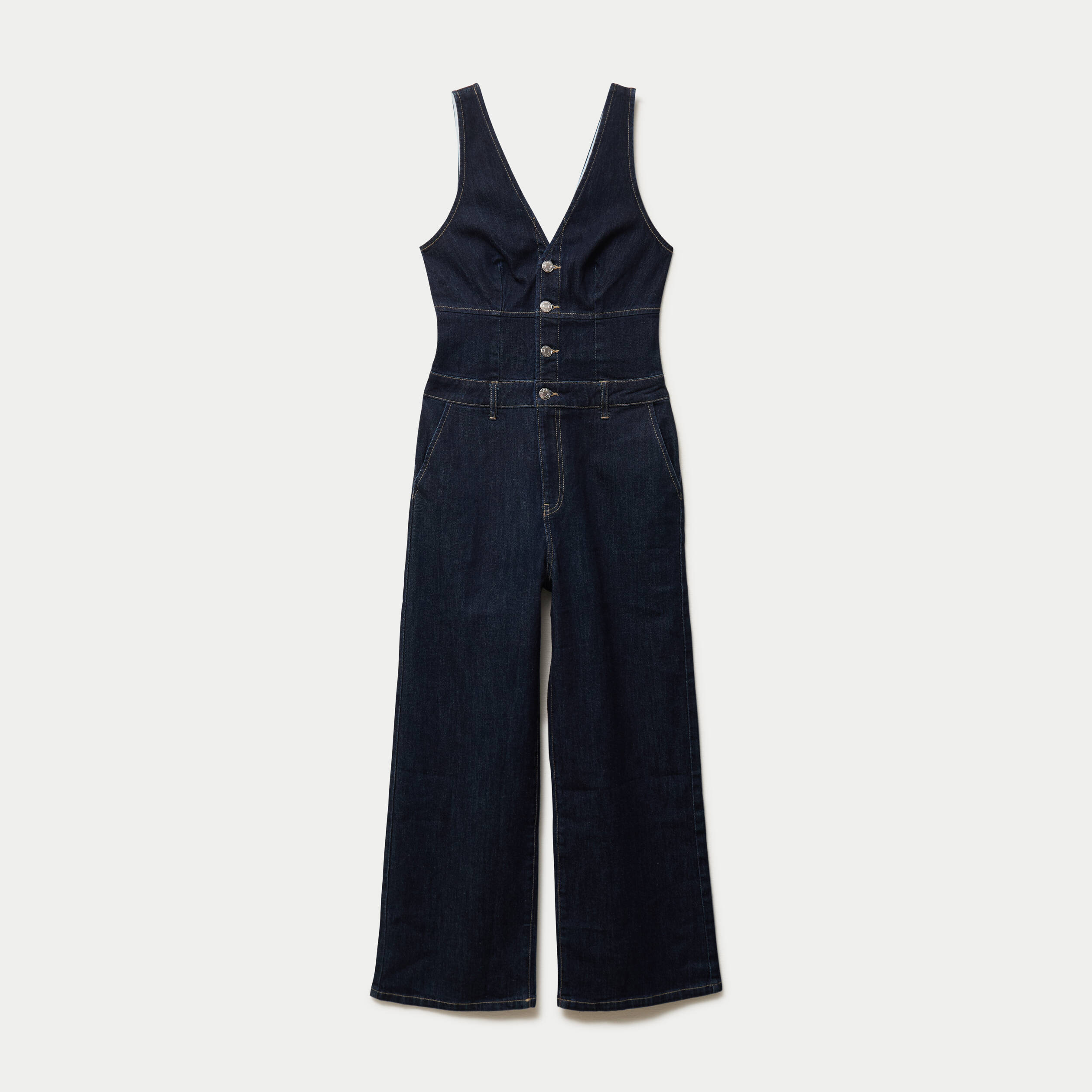 Combinaison jean large sans manches denim brut femme