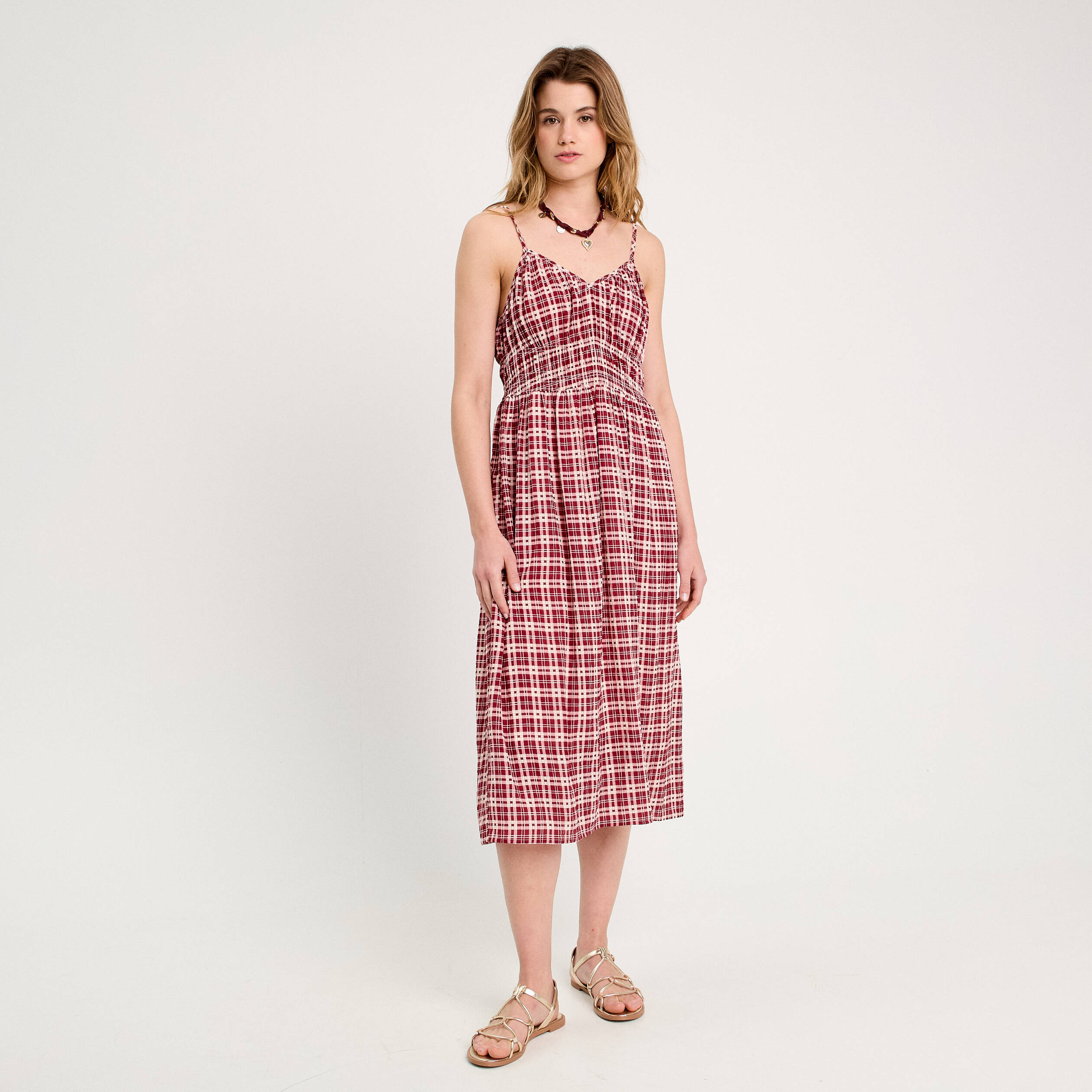 robe midi evasee bretelles bordeaux femme Robe midi évasée bretelles bordeaux femme