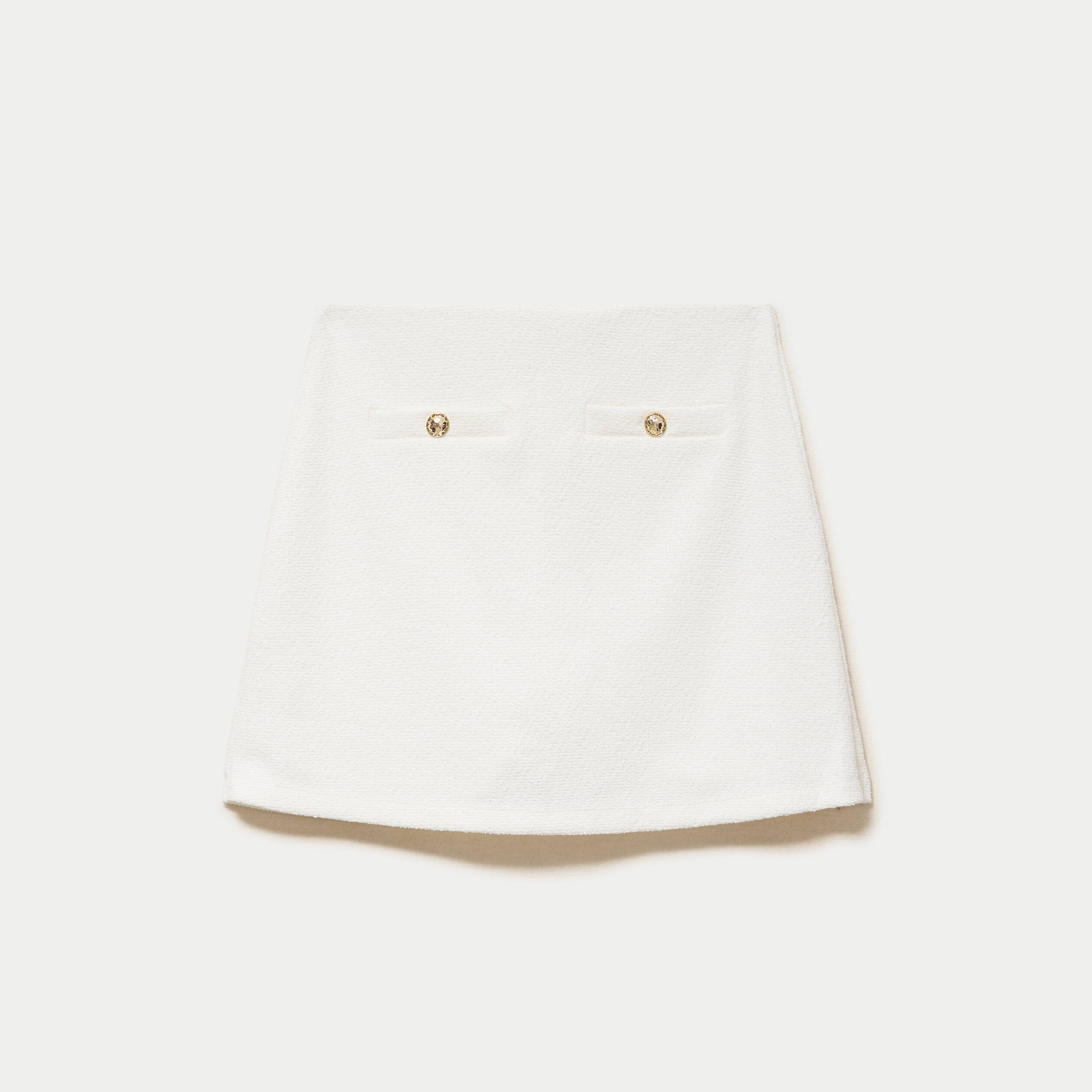 Jupe-short trap&egrave;ze courte en tweed ecru femme