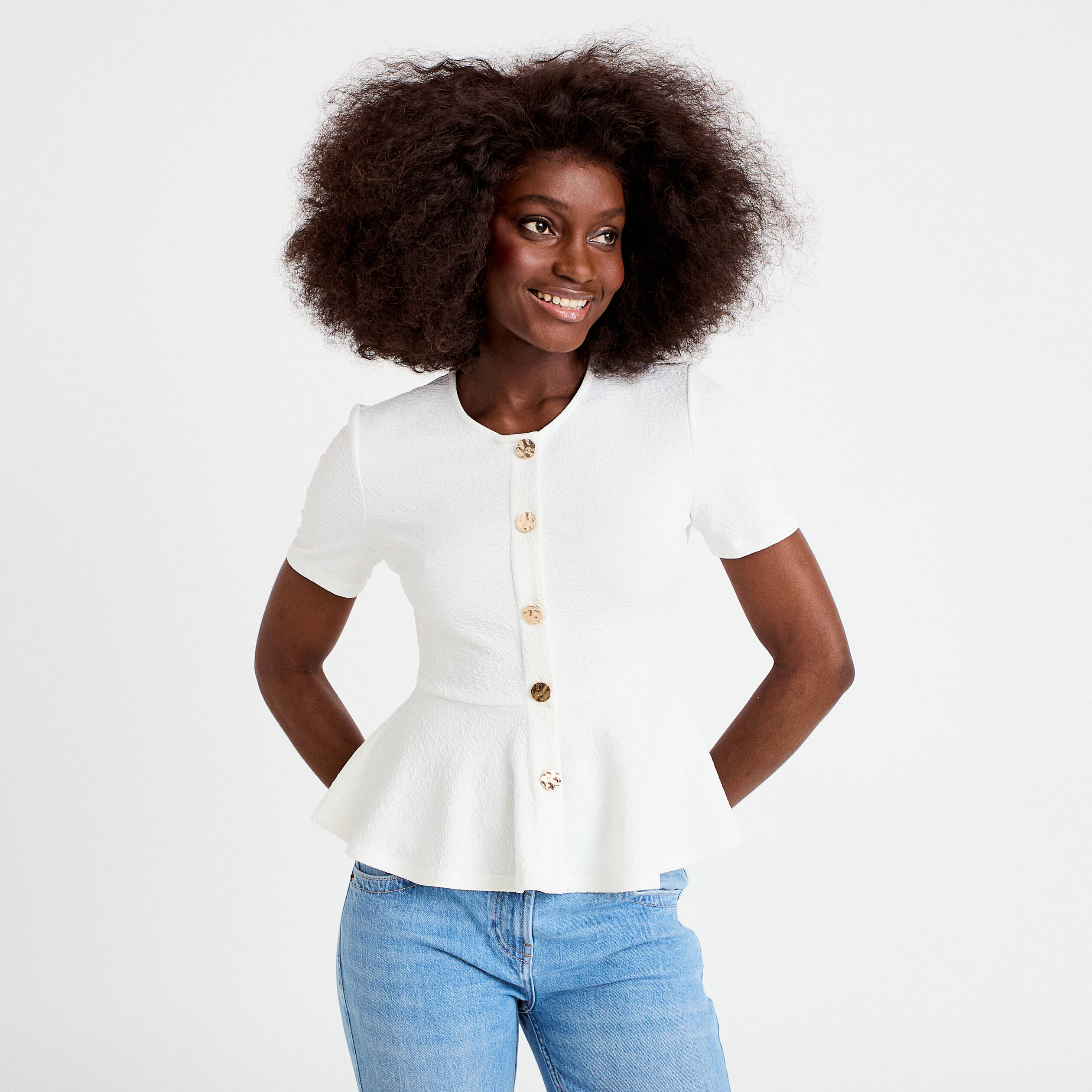 Top cintr&eacute; p&eacute;plum ecru femme