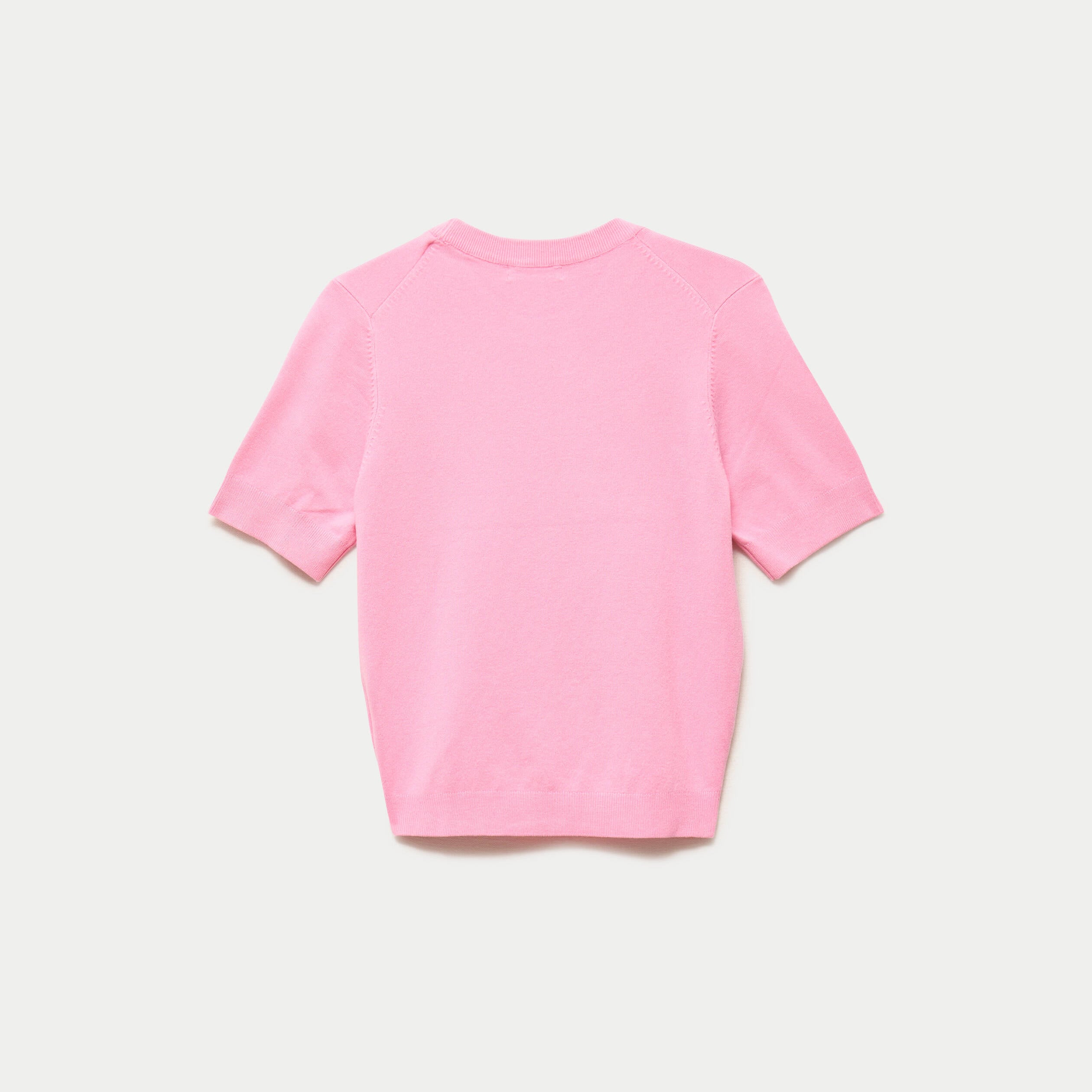 Pull ajust&eacute; court manches courtes rose femme