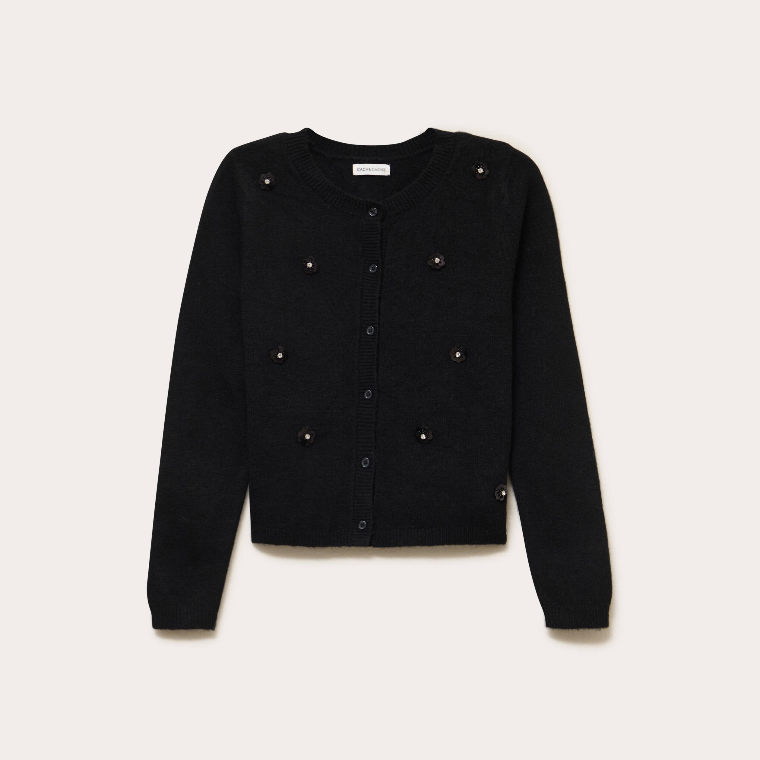 Gilet fleurs en sequins noir femme