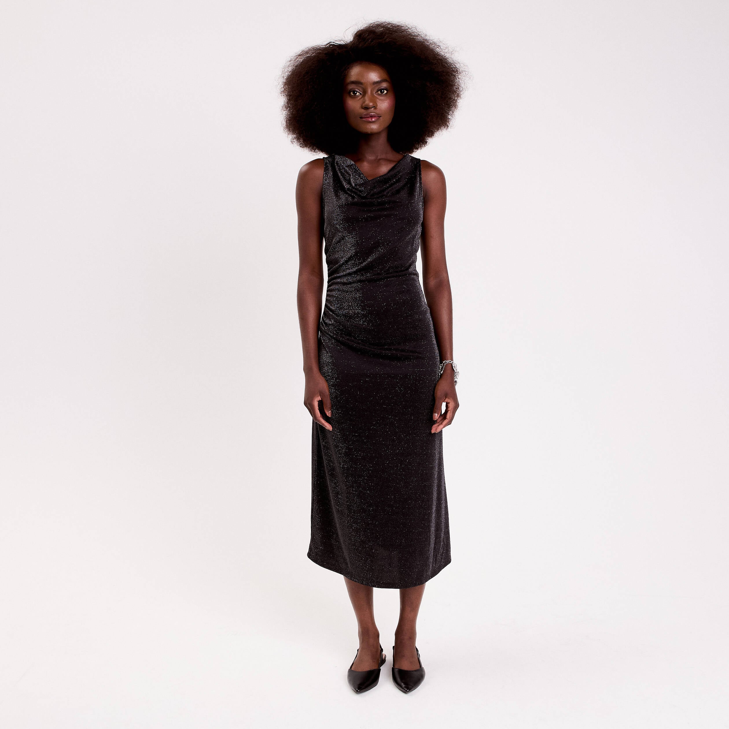 Robe longue fils m&eacute;tallis&eacute;s noir femme