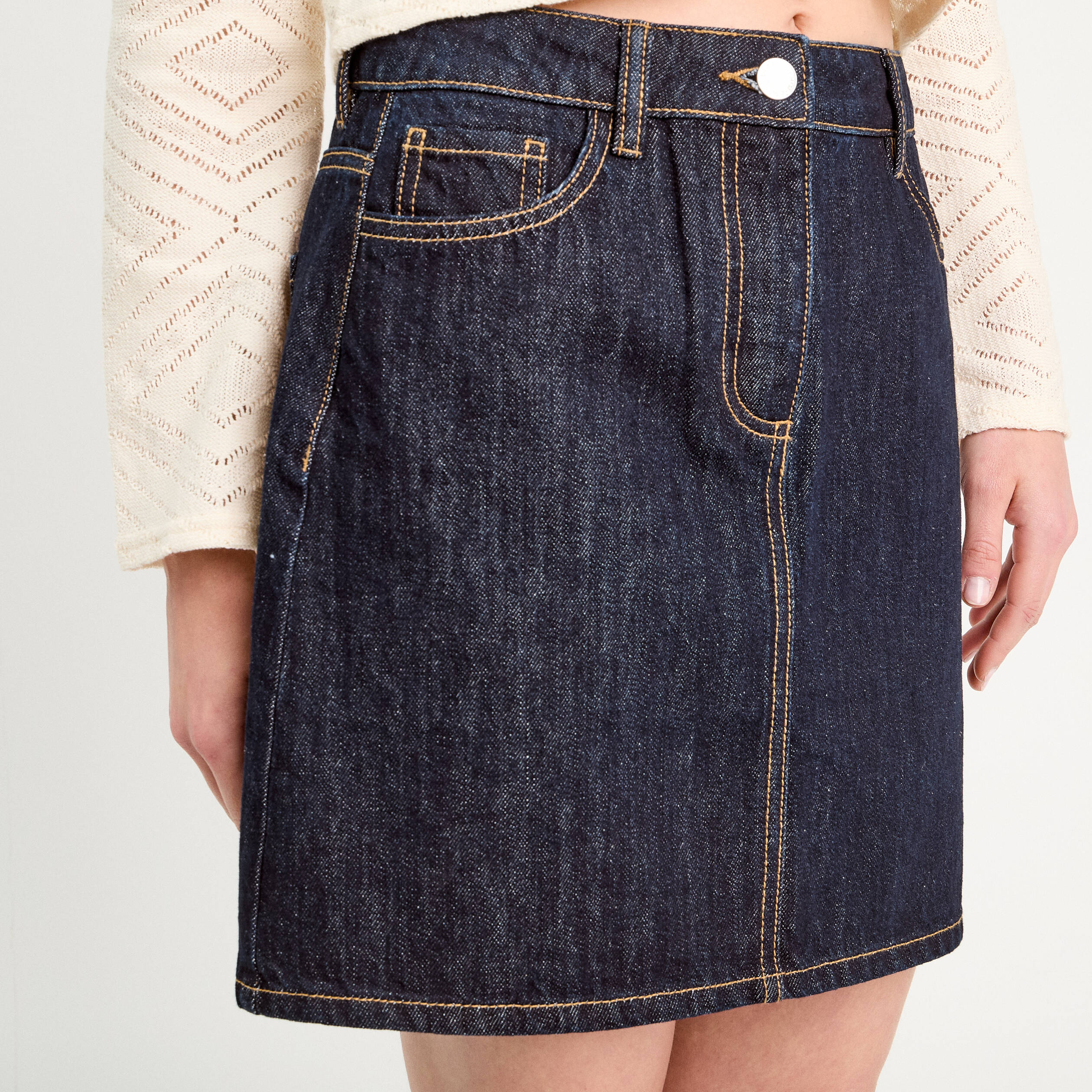 jupe trapeze en jean denim brut femme Jupe trapèze en jean denim brut femme