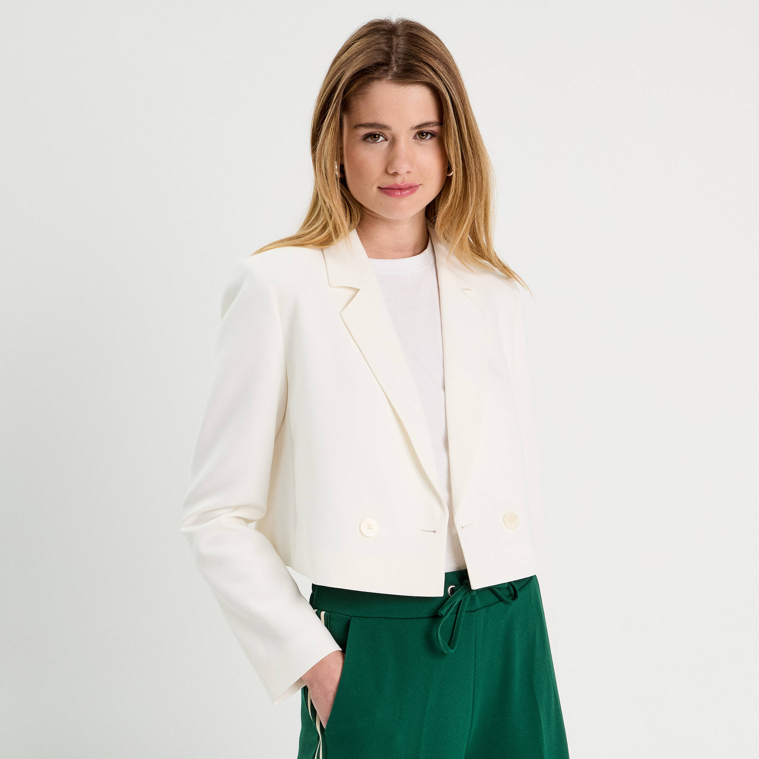 Veste blazer courte ecru femme