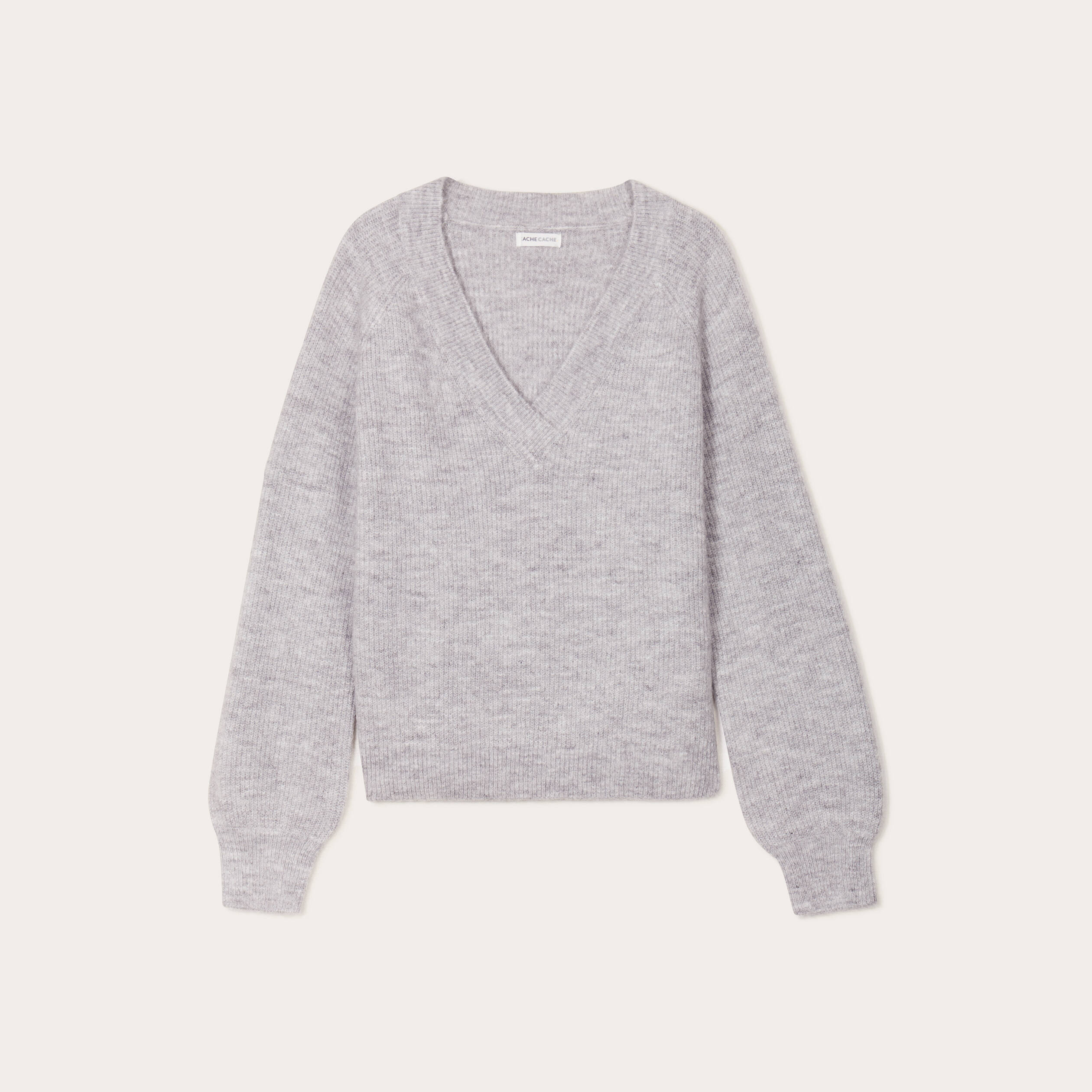 Pull avec col en V gris foncé femme