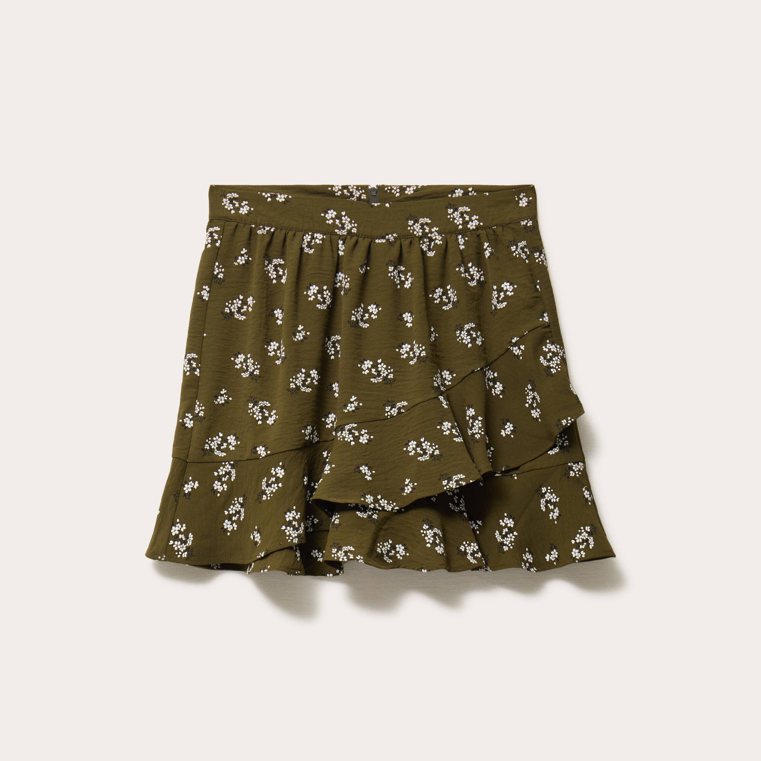 jupe courte &eacute;vas&eacute;e doublure recycl&eacute;e vert kaki femme