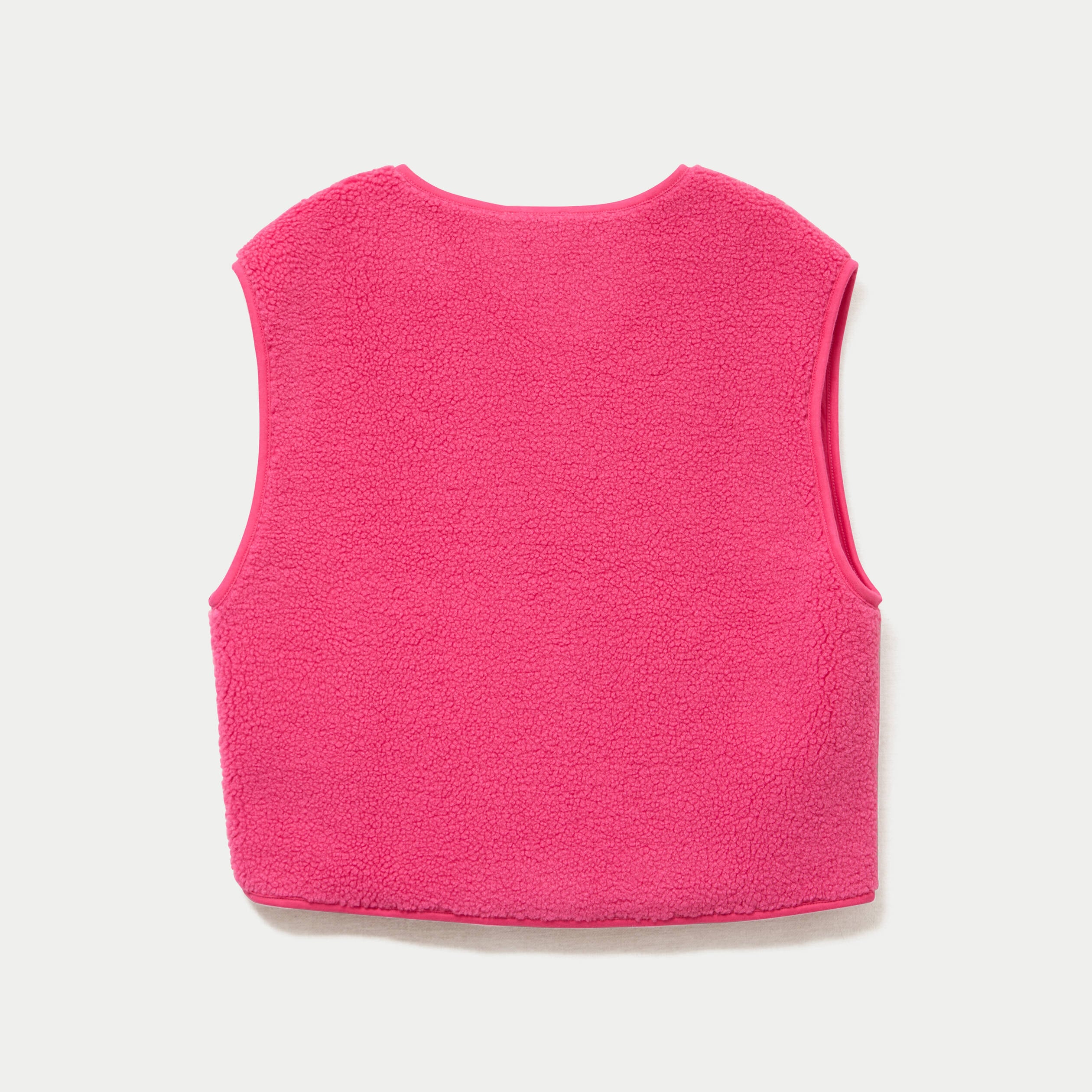 Gilet sans manches effet polaire col v rose fushia femme