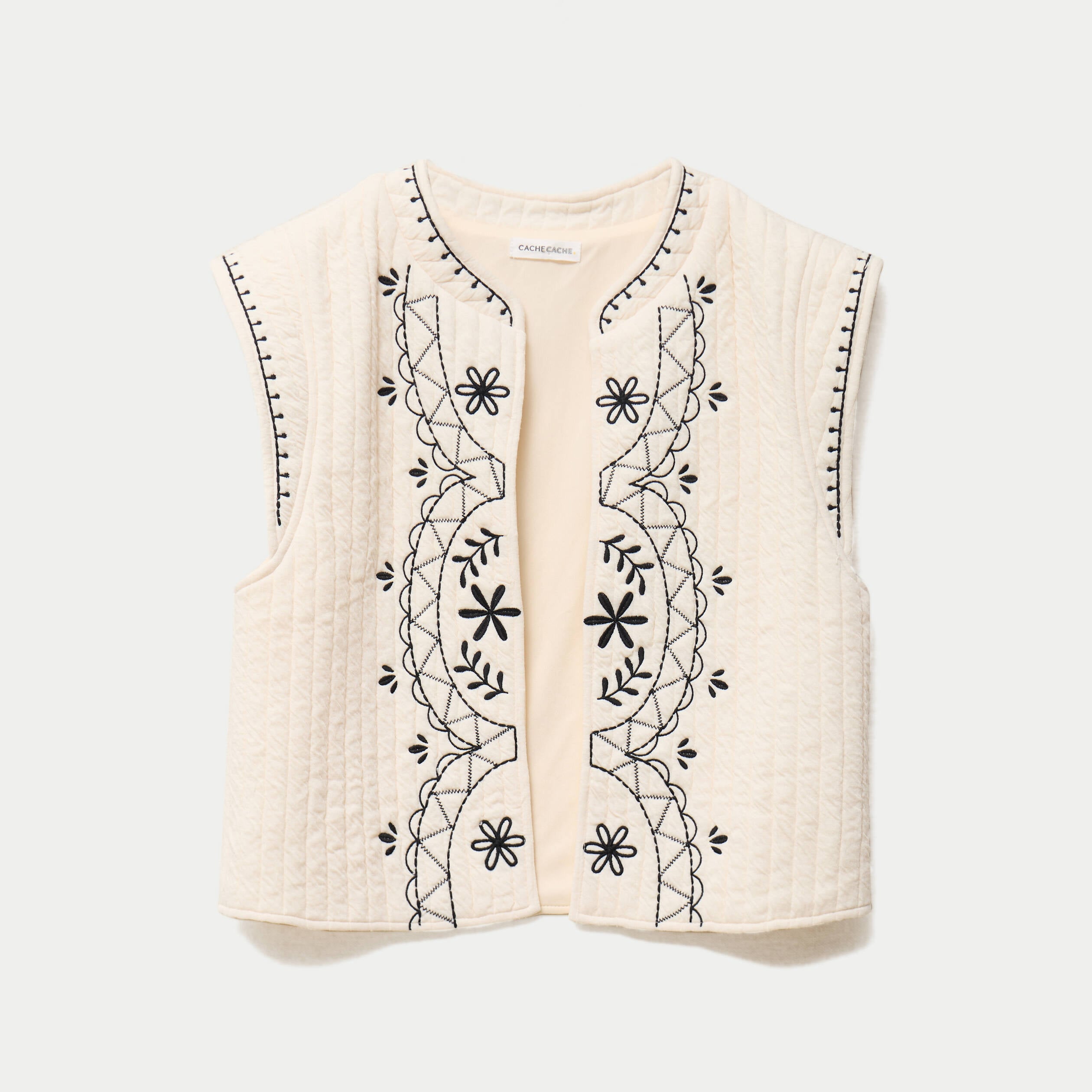 Veste sans manches brod&eacute;e ecru femme