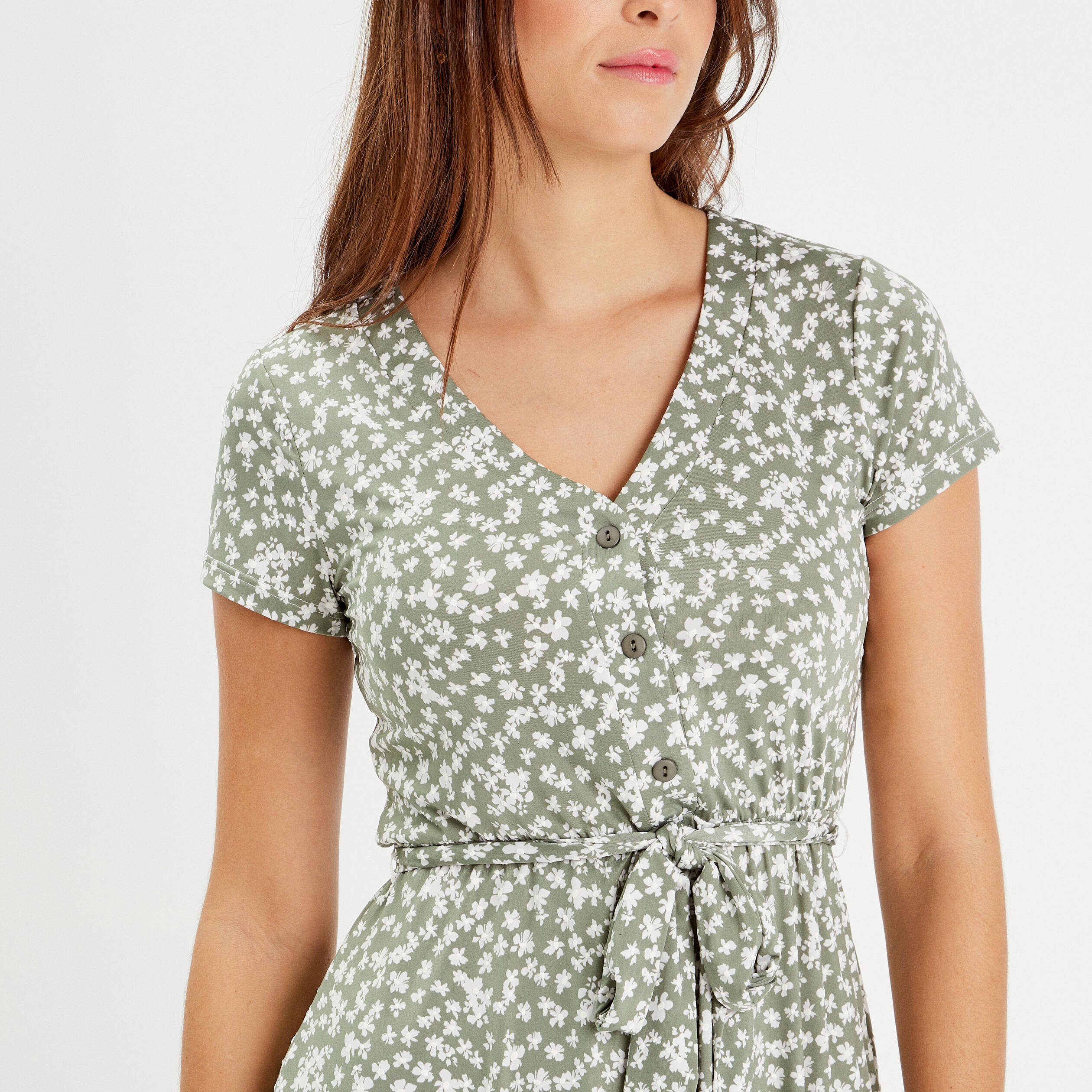 Robe patineuse ceintur&eacute;e vert femme