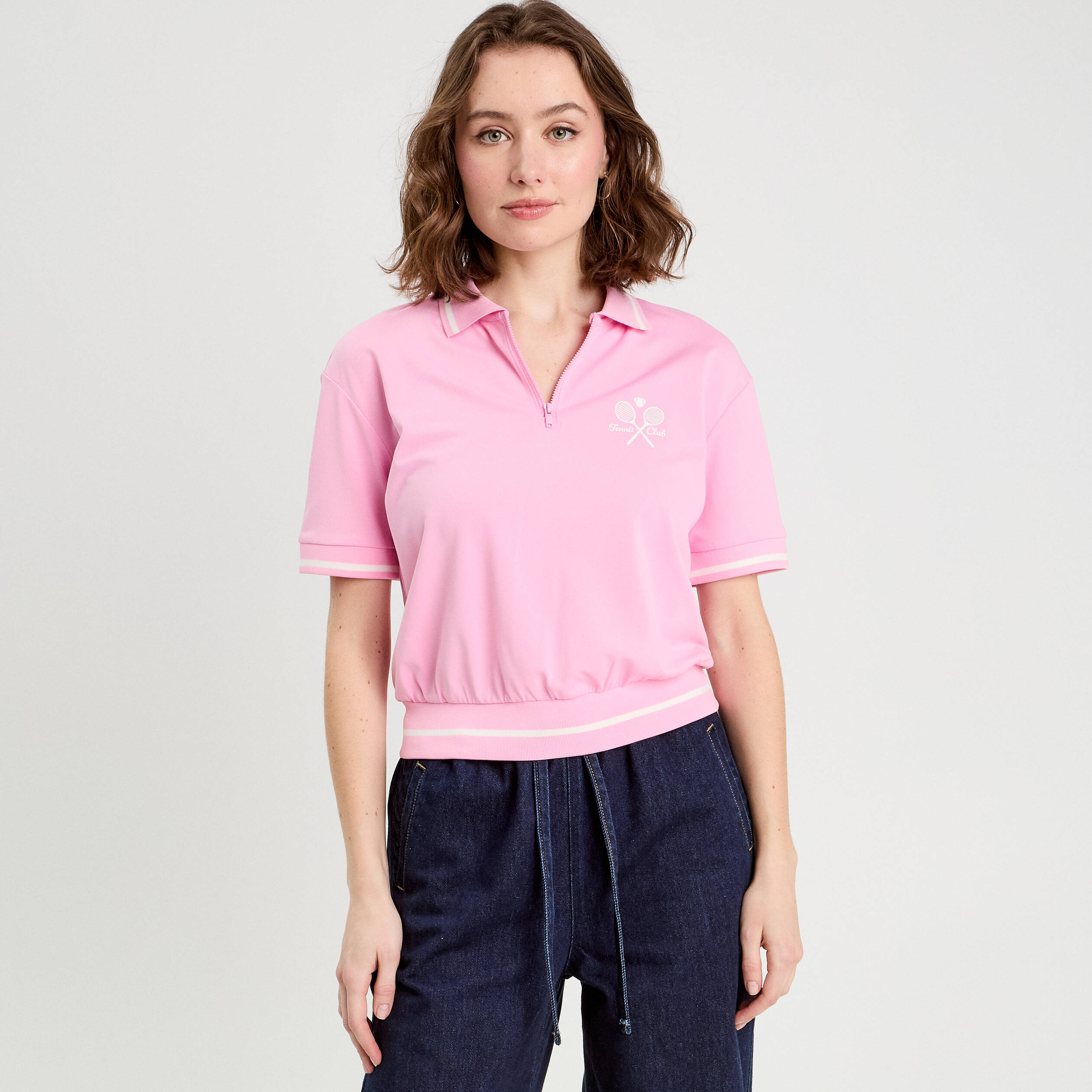 Polo manches courtes rose femme