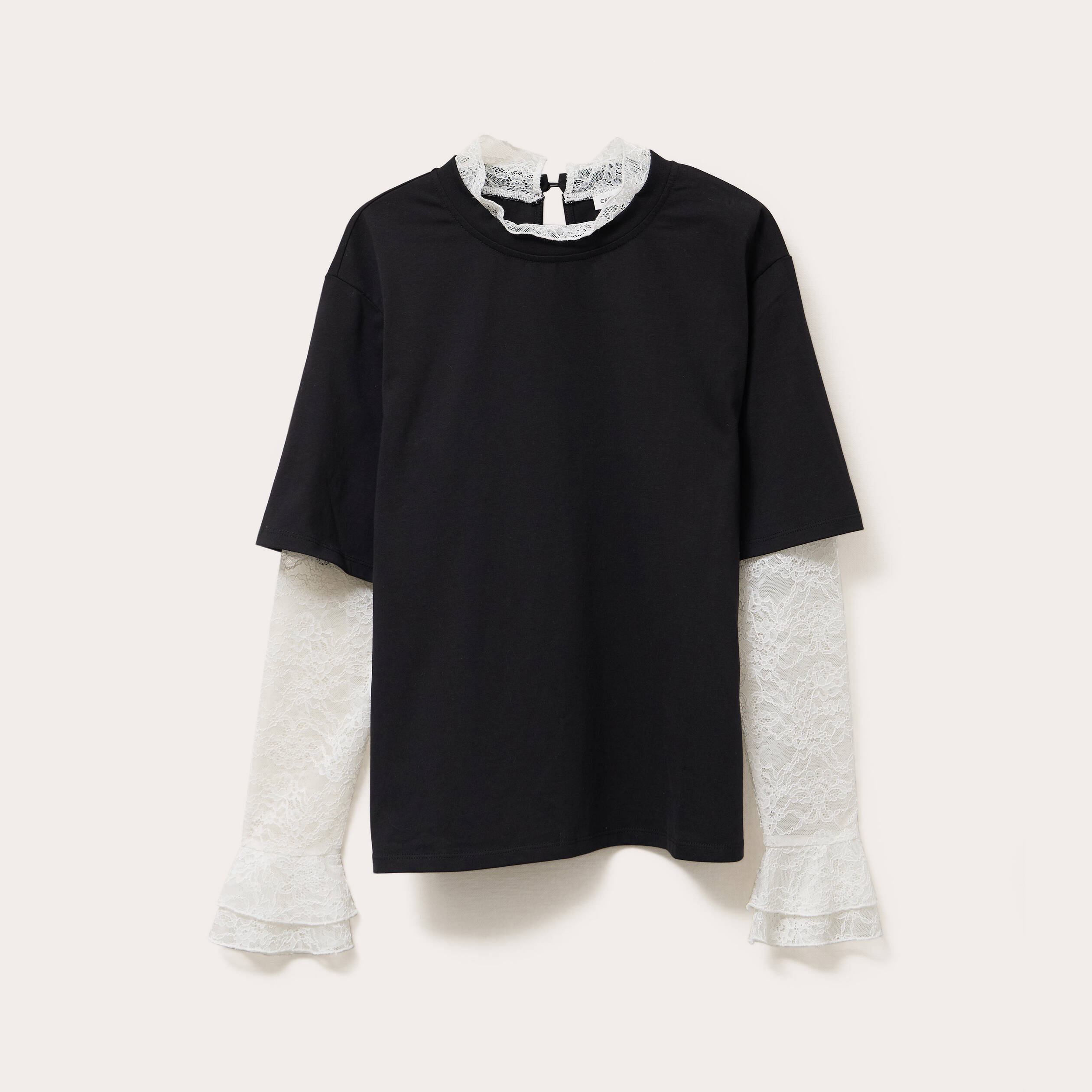 T-shirt 2-en-1 avec dentelle noir femme