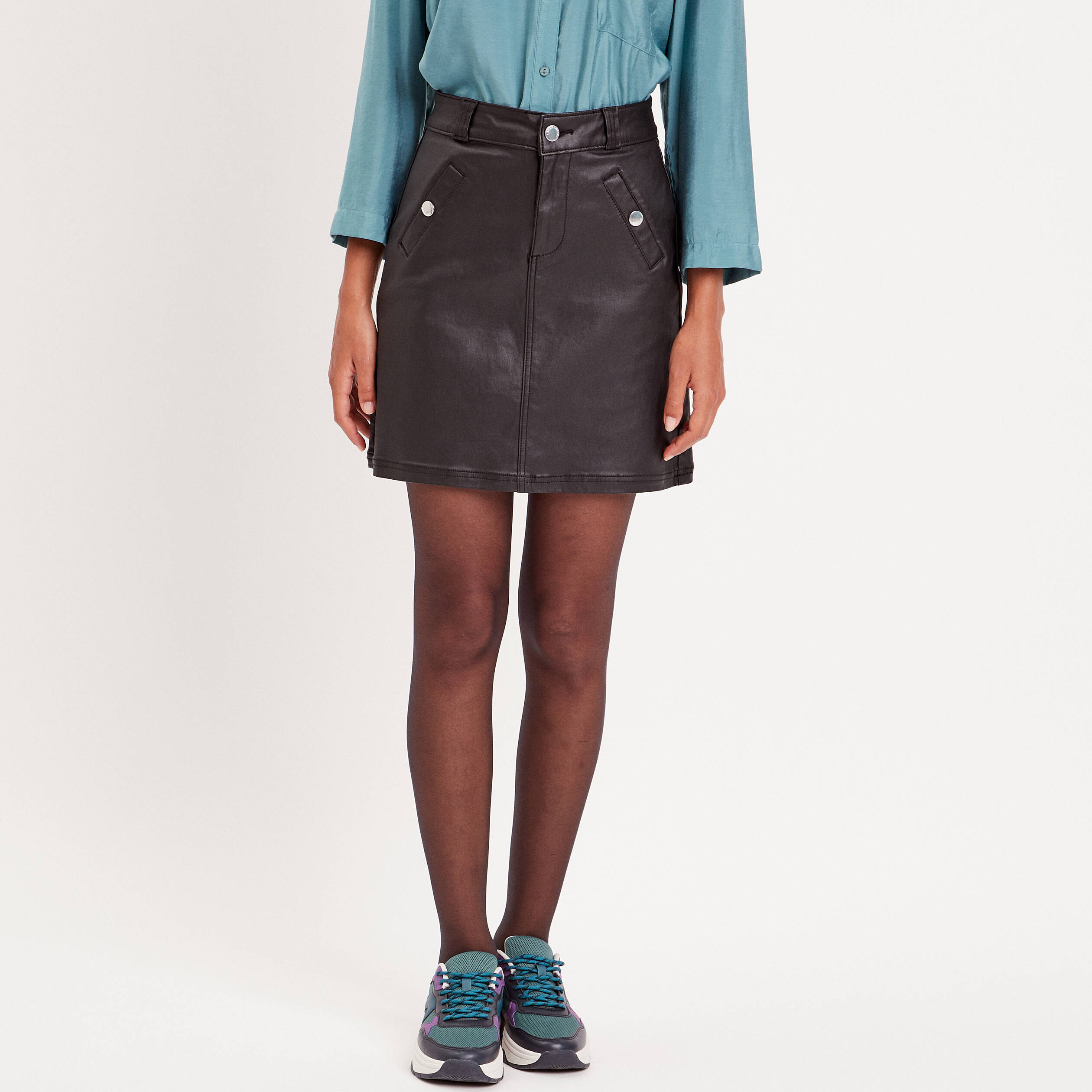 jupe droite enduite denim noir enduit femme Jupe droite enduite denim noir enduit femme