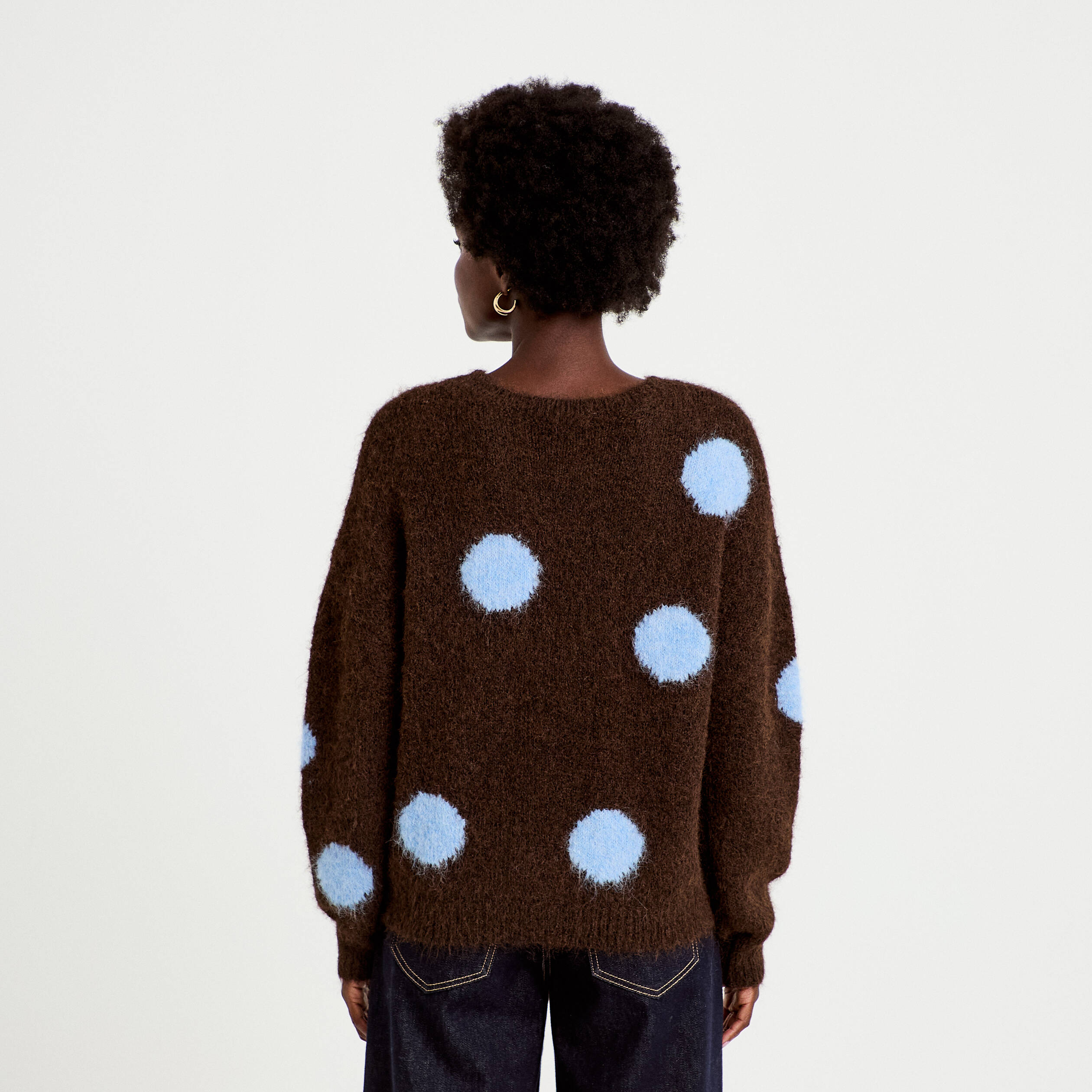 Pull manches longues marron fonc&eacute; femme