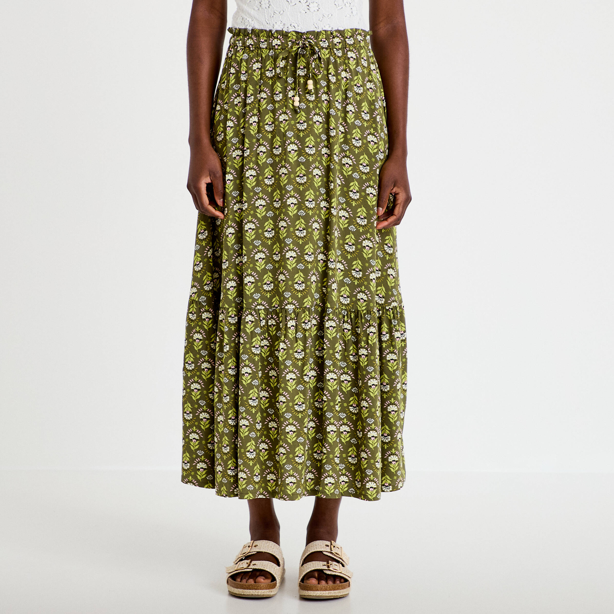 Jupe longue &eacute;vas&eacute;e vert femme