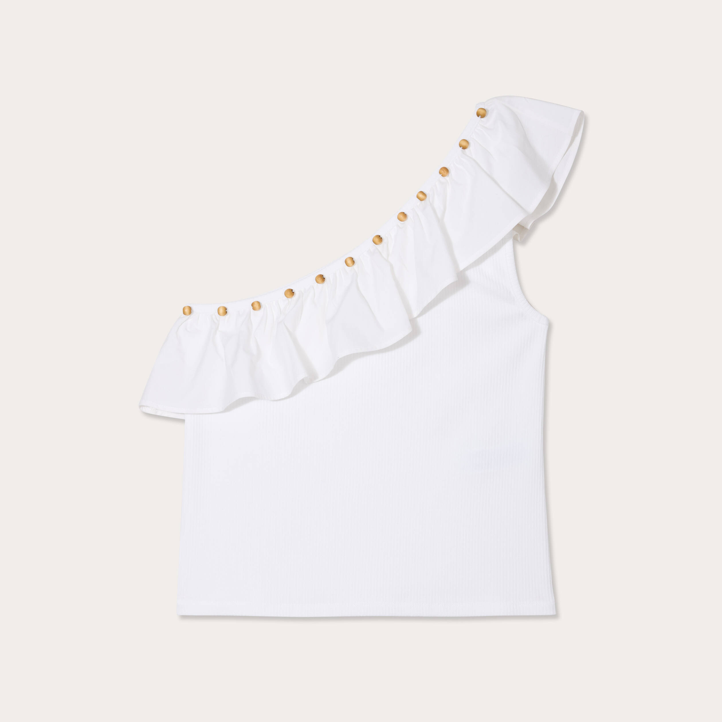 D&eacute;bardeur asym&eacute;trique ecru femme