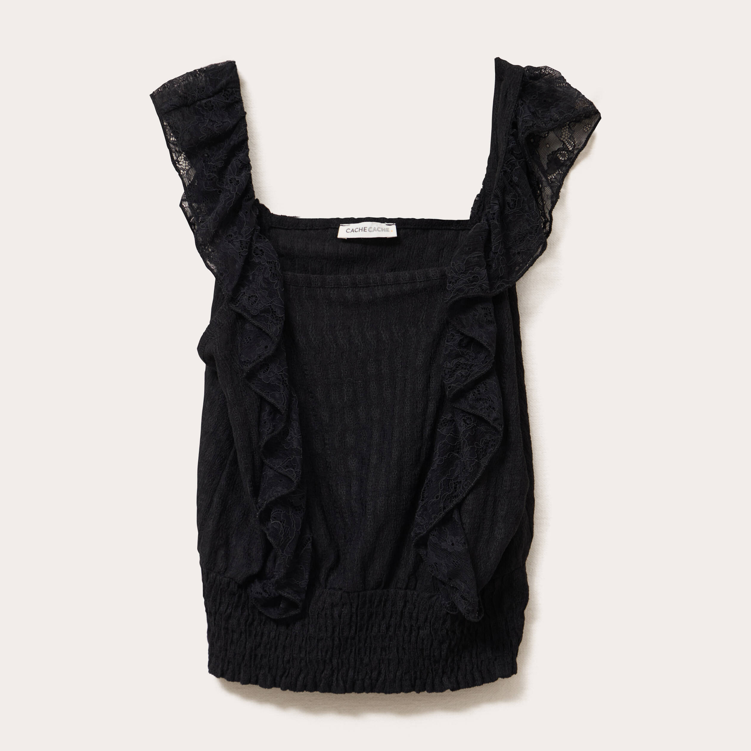 Top sans manches dentelle bas resserr&eacute; noir femme
