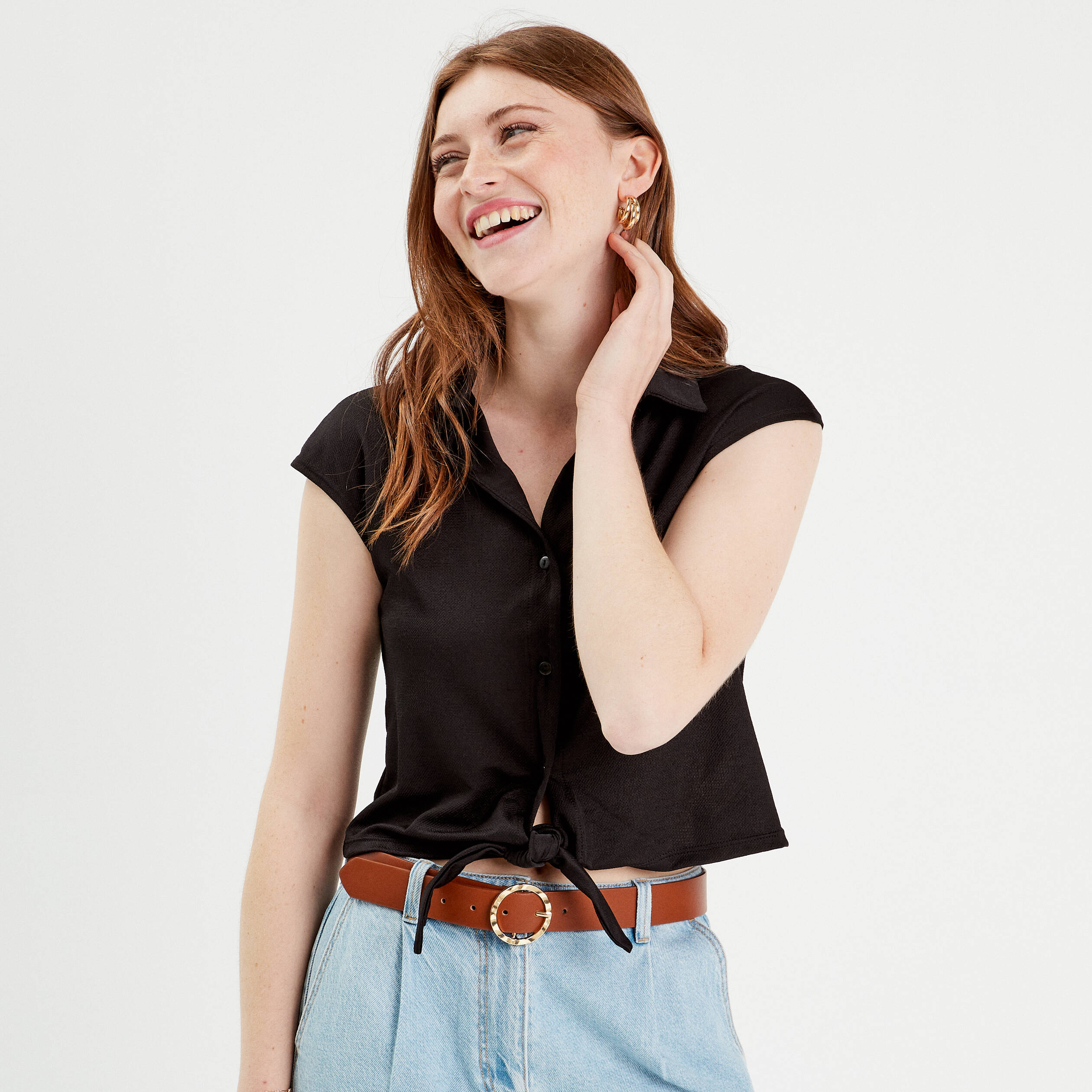 blouse manches courtes nouee noir femme Blouse manches courtes nouée noir femme