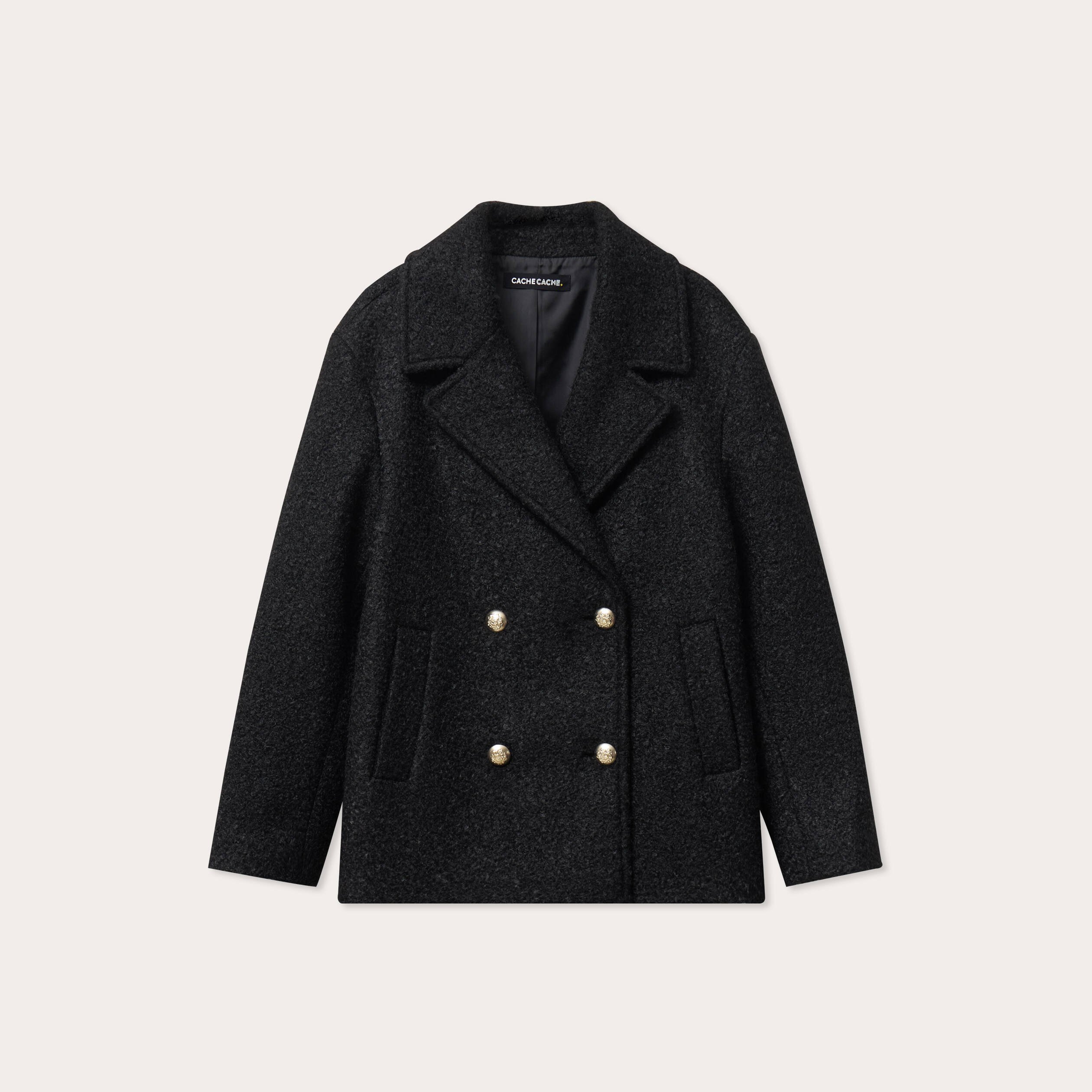 Manteau bouclette boutonné noir femme Vibs
