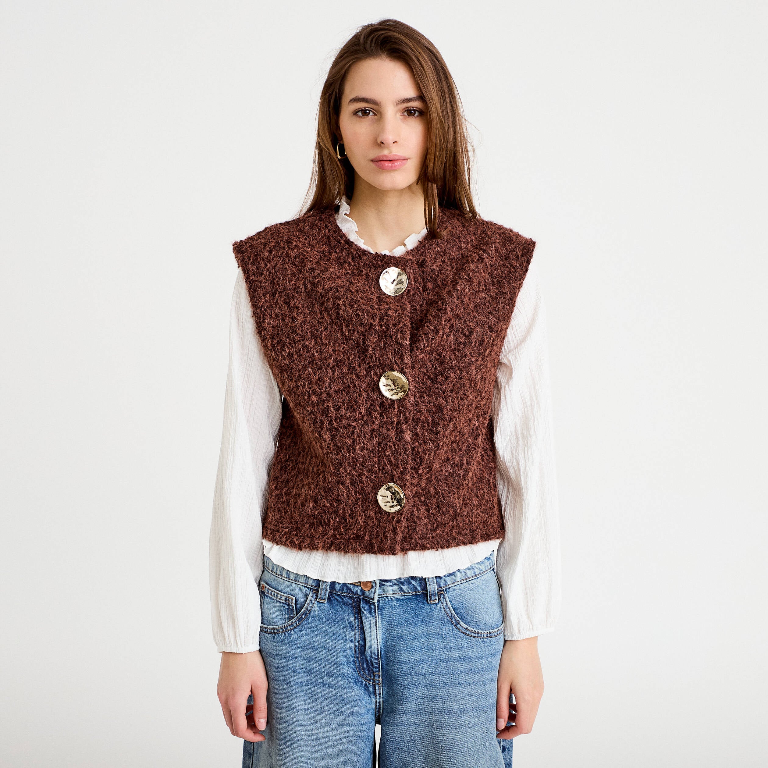 Gilet sans manches effet polaire marron clair femme