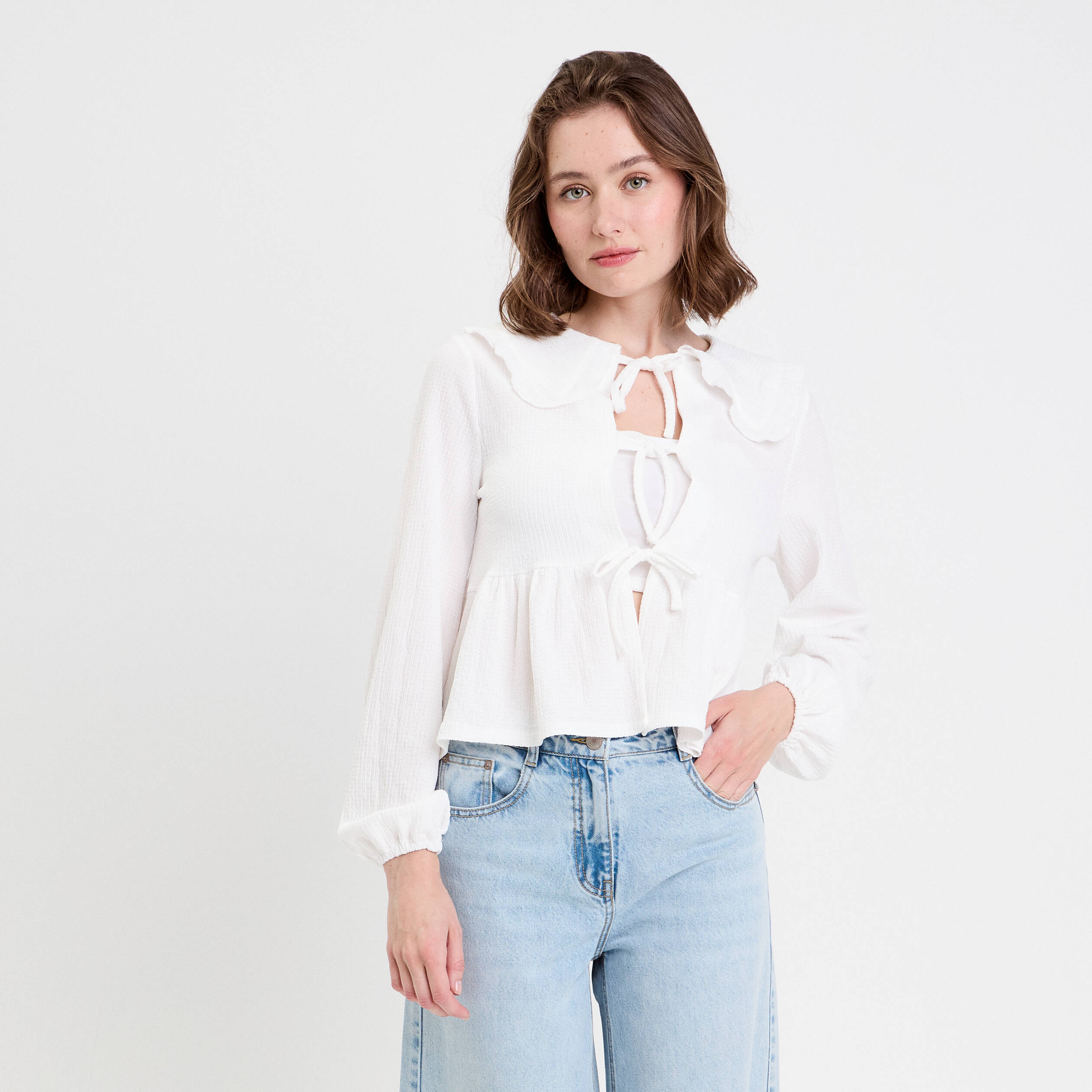 blouse ajustee manches longues ecru femme Blouse ajustée manches longues ecru femme