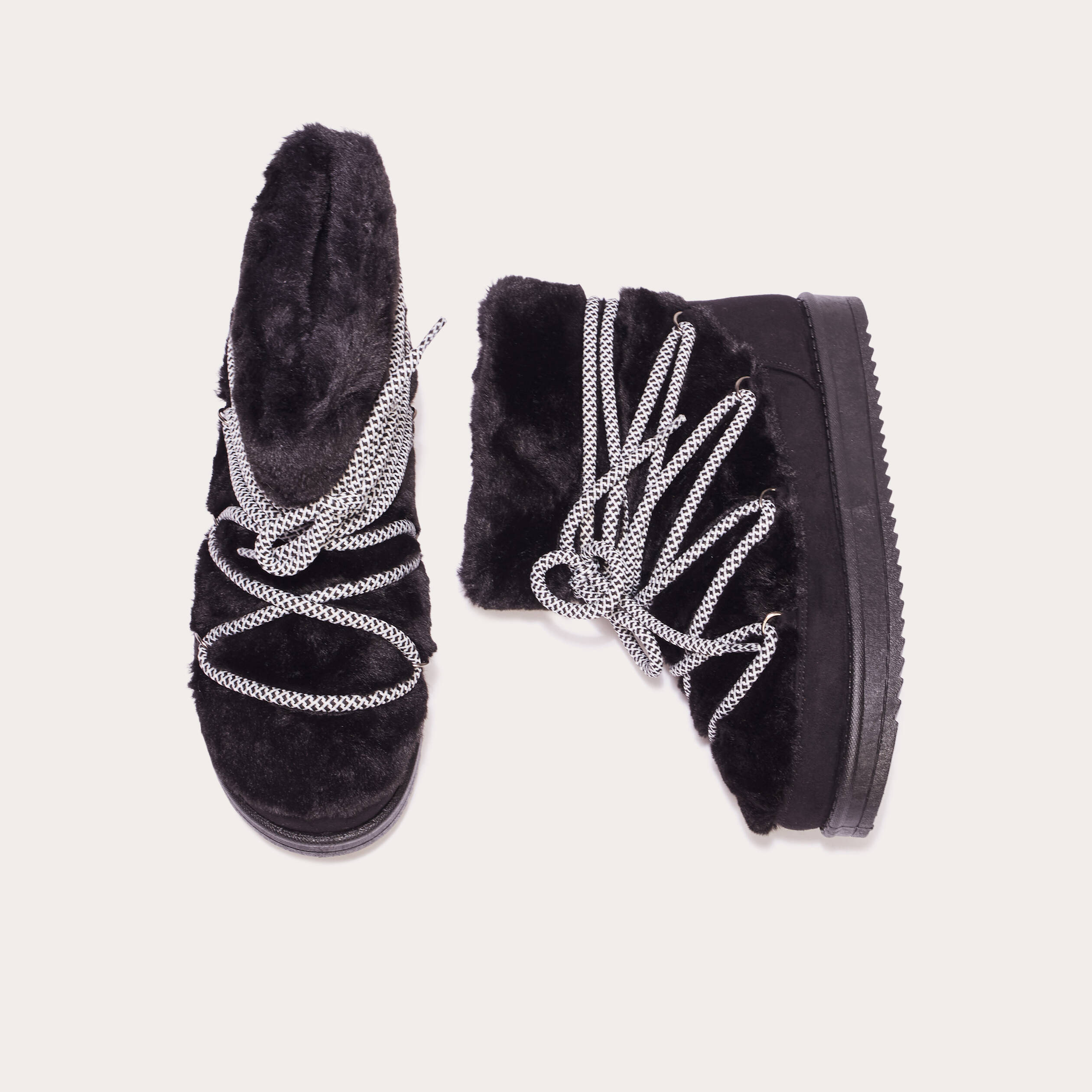bottines fausse fourrure a lacets noir femme Bottines fausse fourrure à lacets noir femme