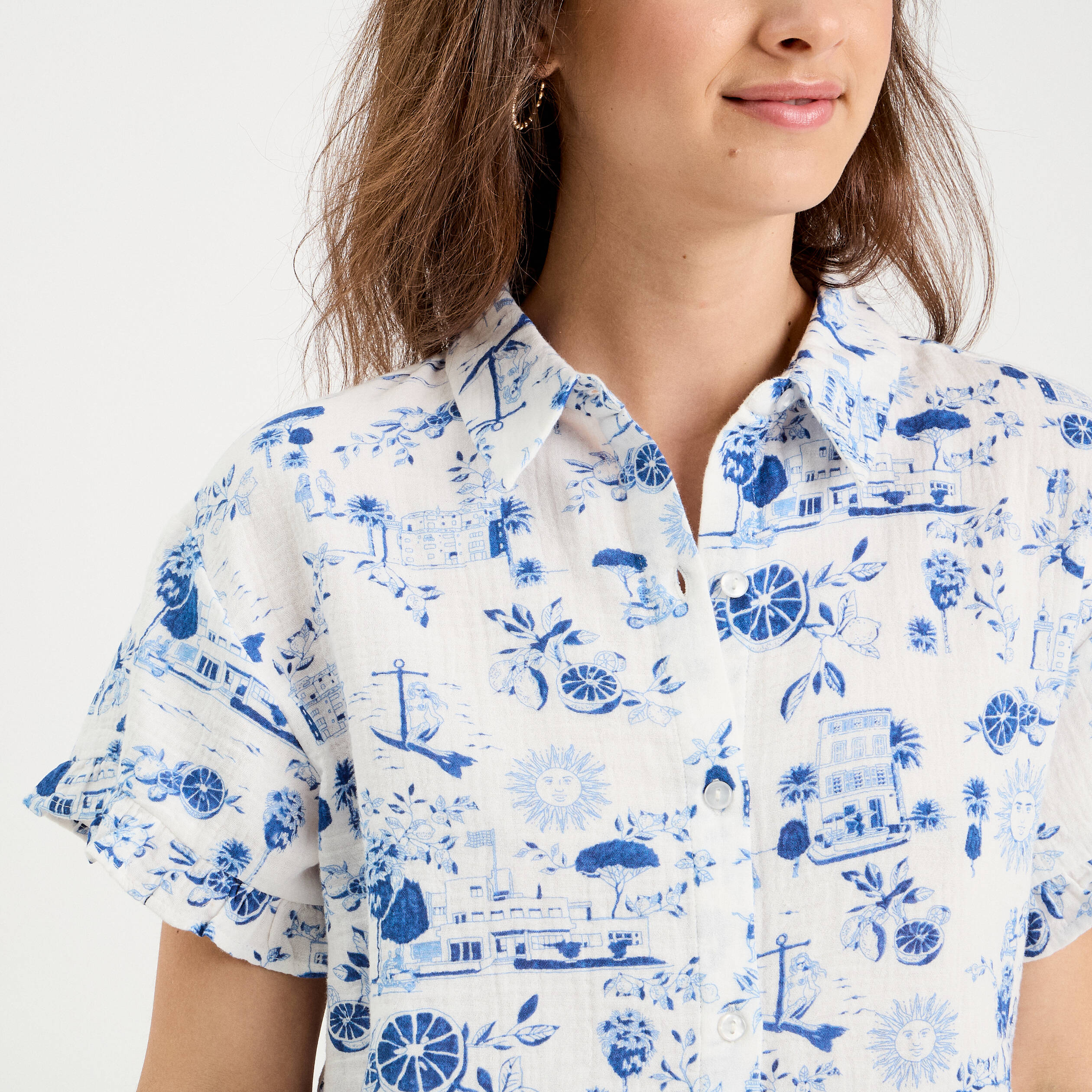 Chemise manches courtes bleu roi femme