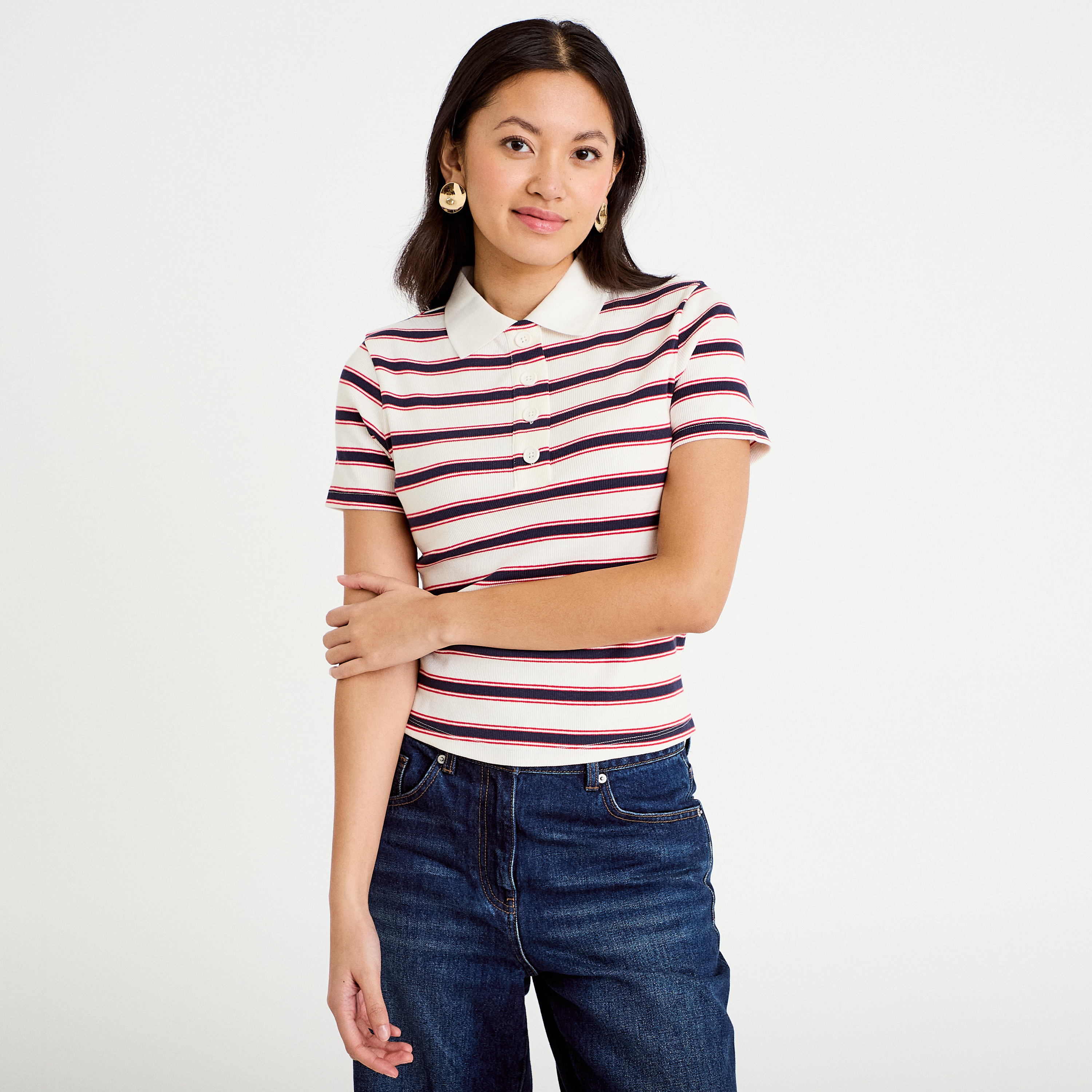 T-shirt c&ocirc;tel&eacute; col polo rouge femme