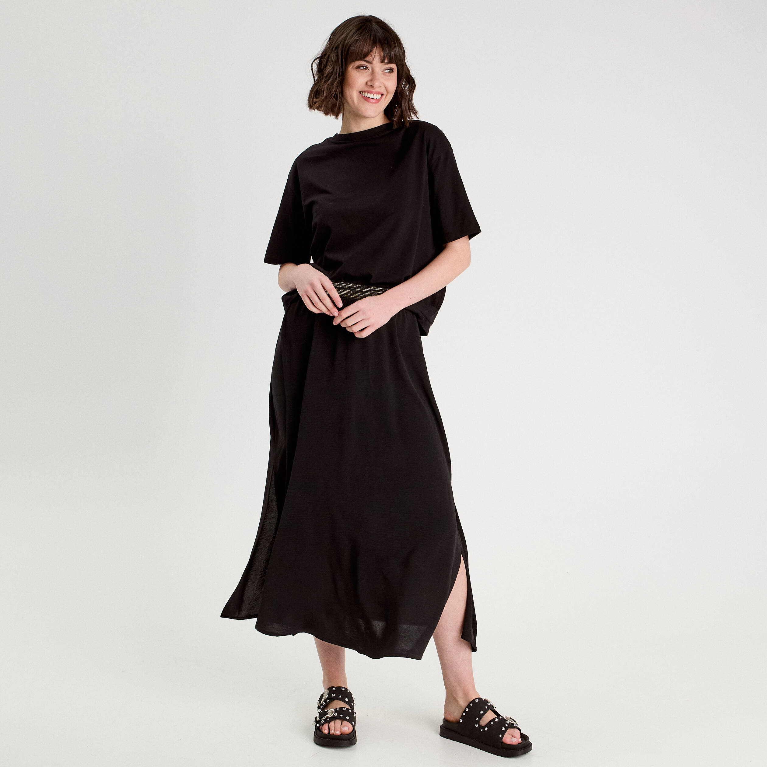 jupe longue evasee fluide noir femme Jupe longue évasée fluide noir femme