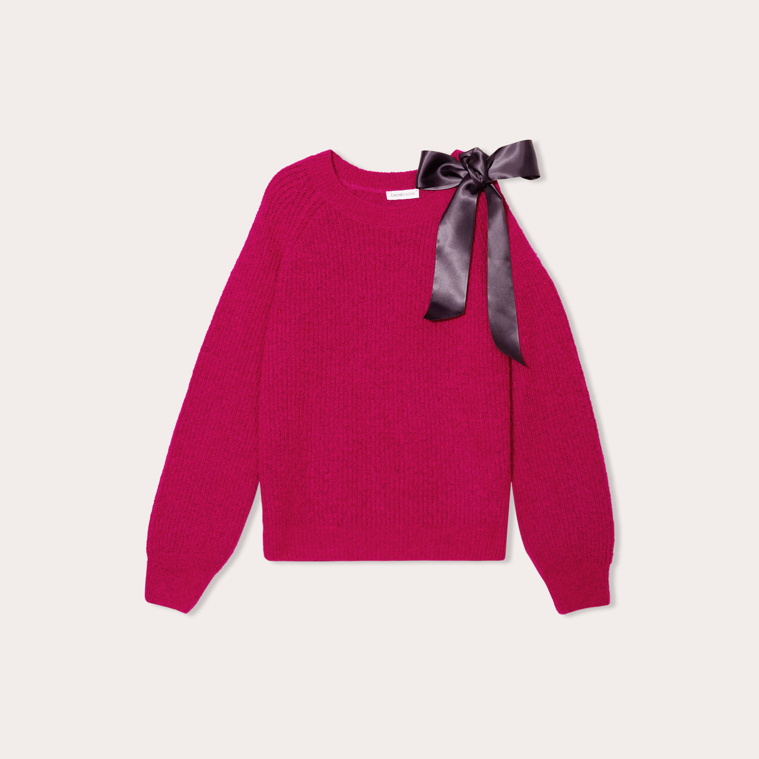 Pull avec noeud rose fushia femme