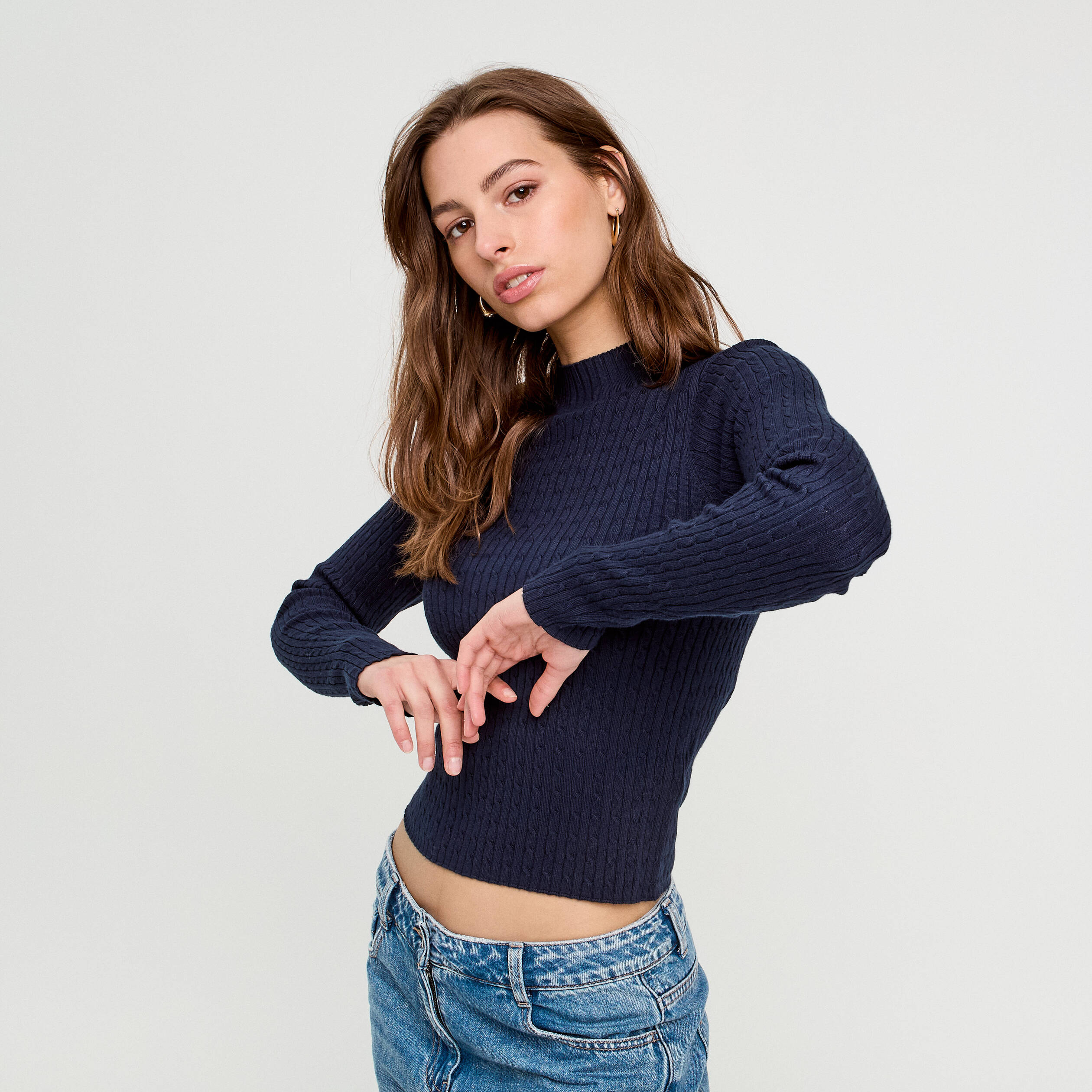 pull col montant torsades bleu marine femme Pull col montant torsades bleu marine femme