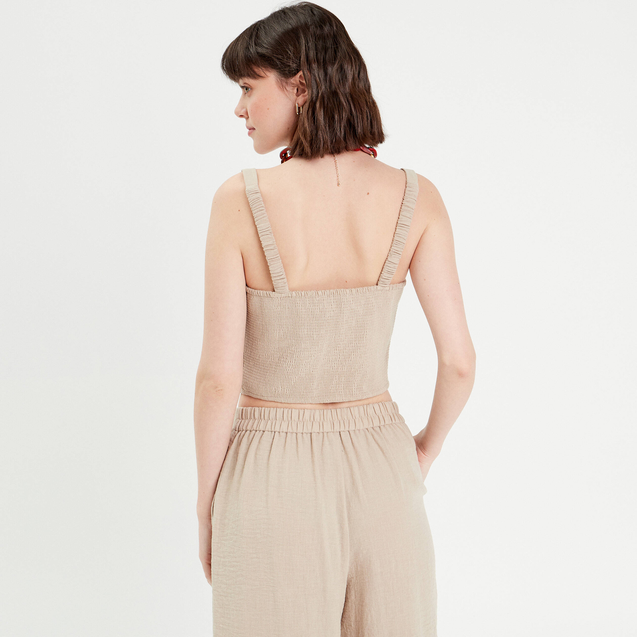 Bustier bretelles fines beige femme