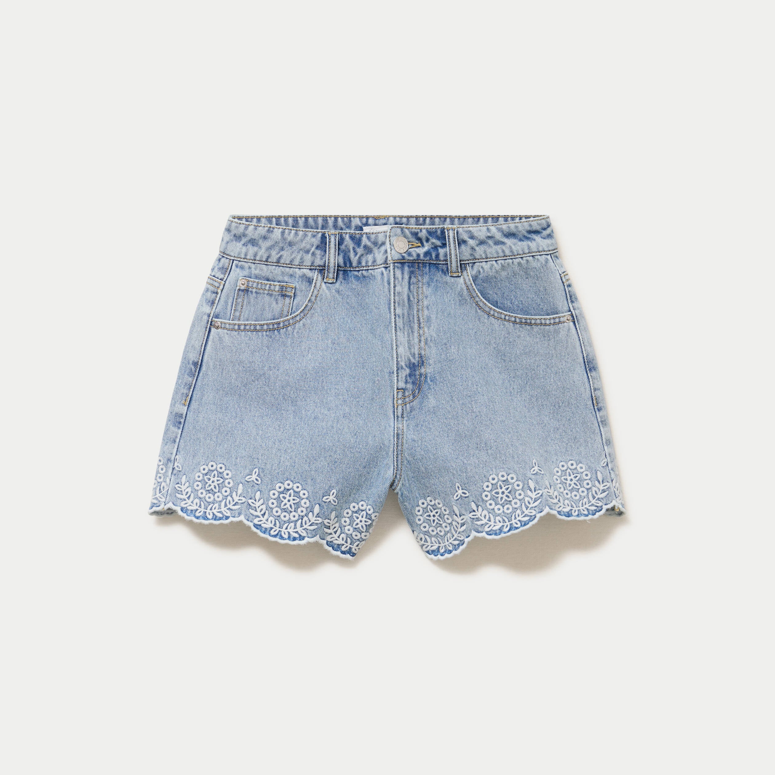 Short en jean avec broderie denim bleach femme