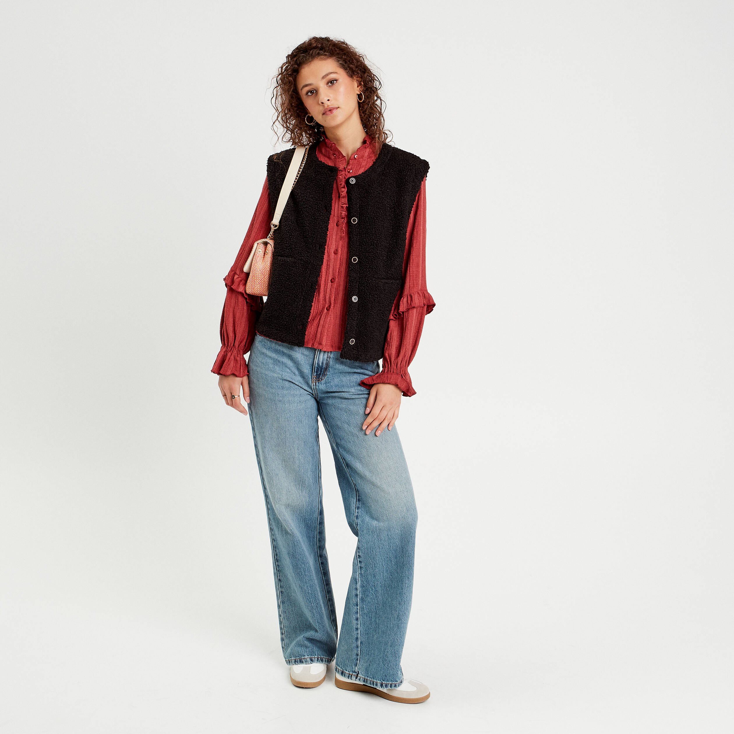 chemise manches longues volants vieux rose femme Chemise manches longues volants vieux rose femme
