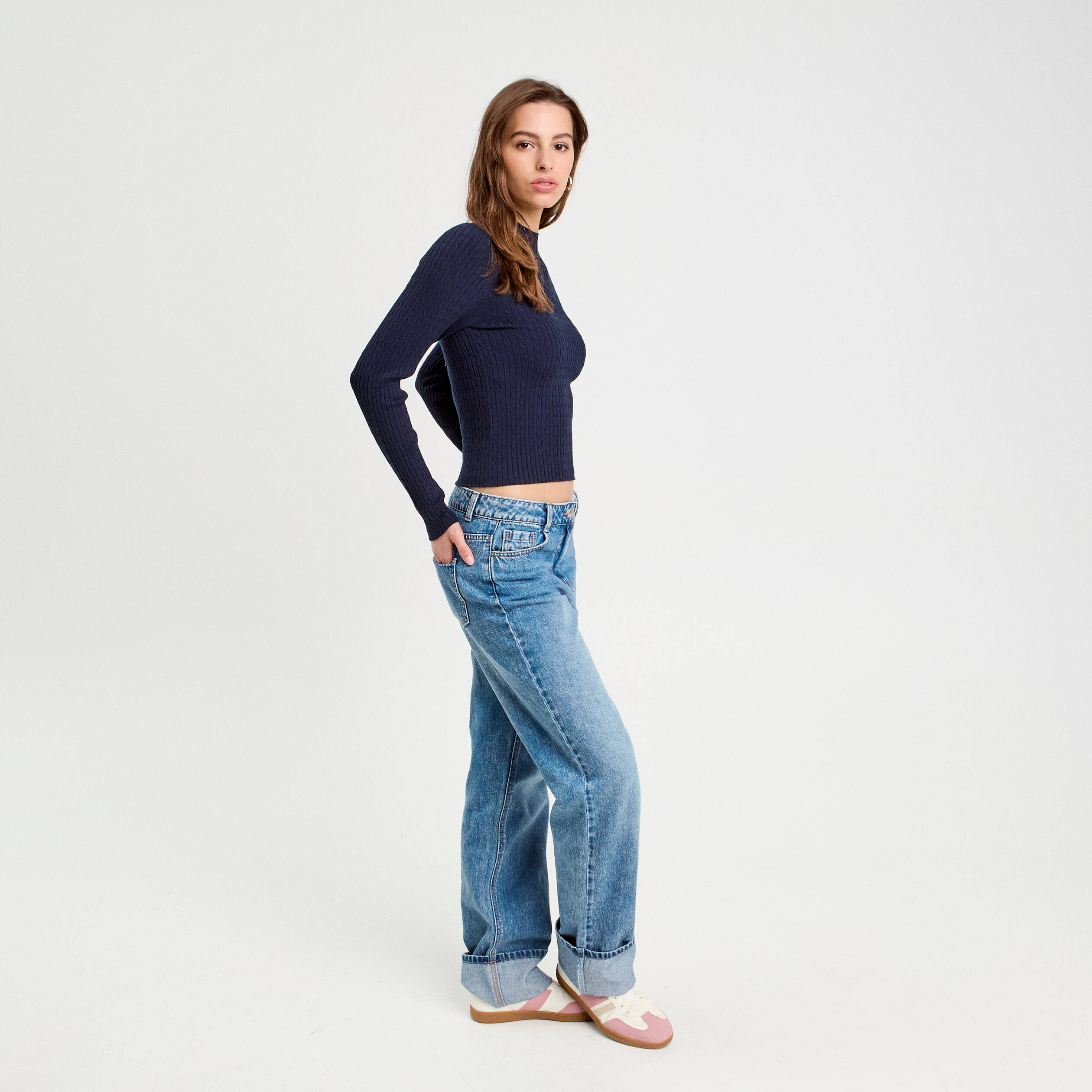 pull col montant torsades bleu marine femme Pull col montant torsades bleu marine femme