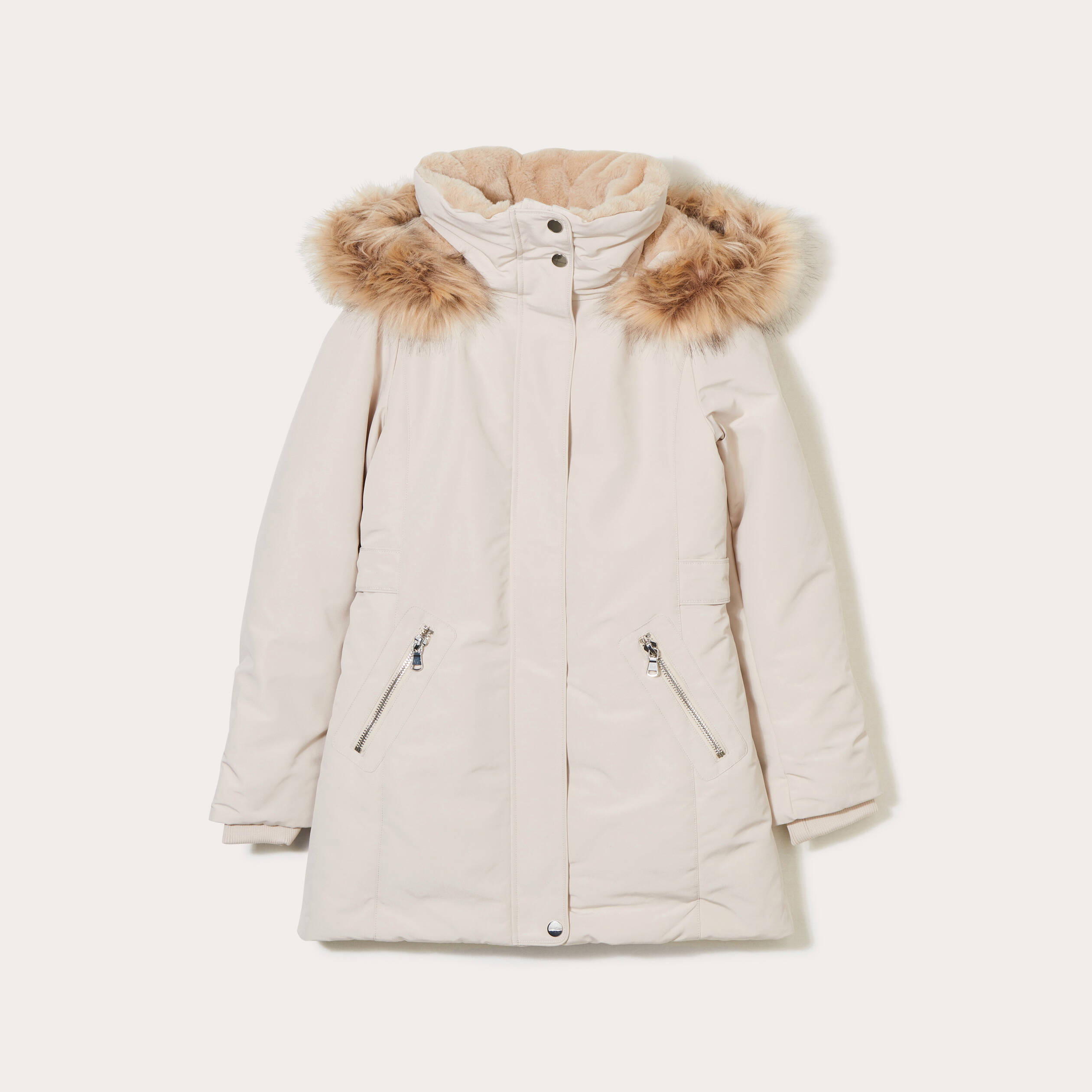 Parka &agrave; capuche fausse fourrure ecru femme