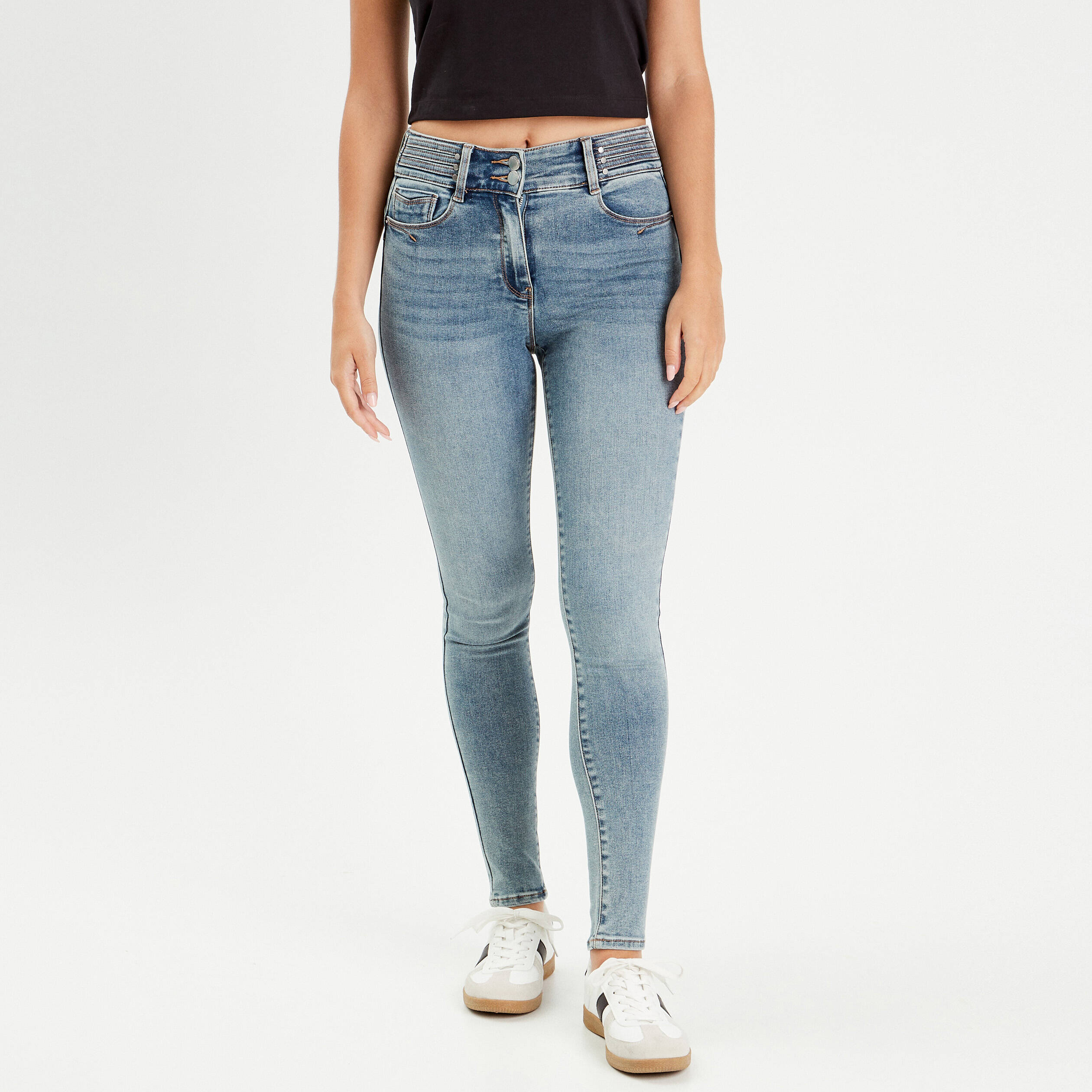 Jeans skinny push-up taille haute denim double stone femme