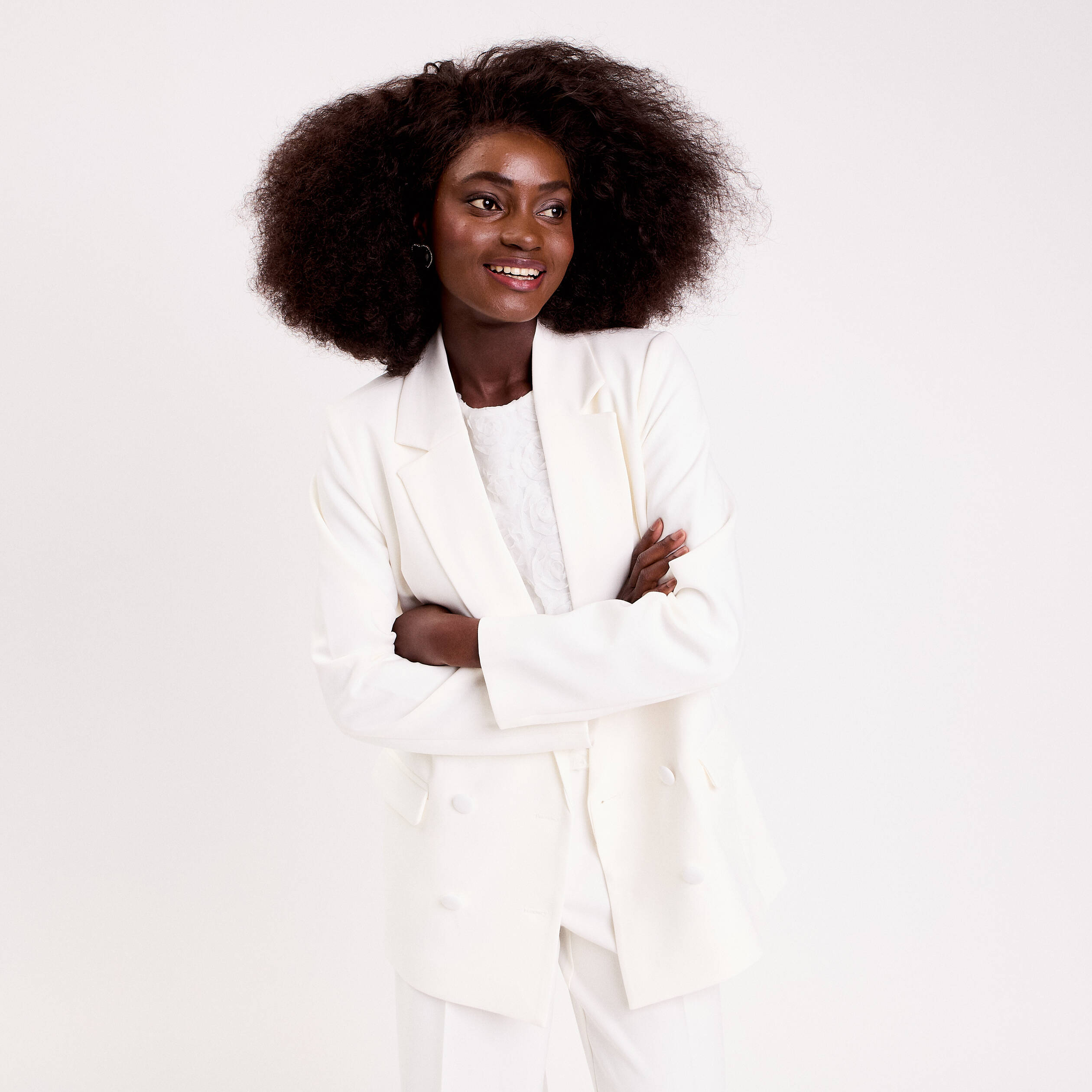 Blazer col classique manches longues ecru femme
