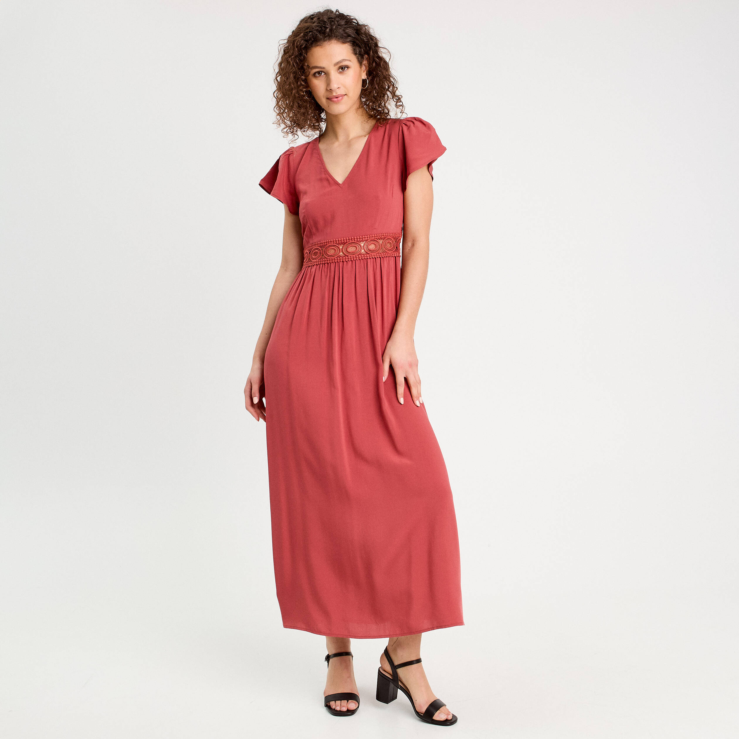 robe longue evasee vieux rose femme Robe longue évasée vieux rose femme