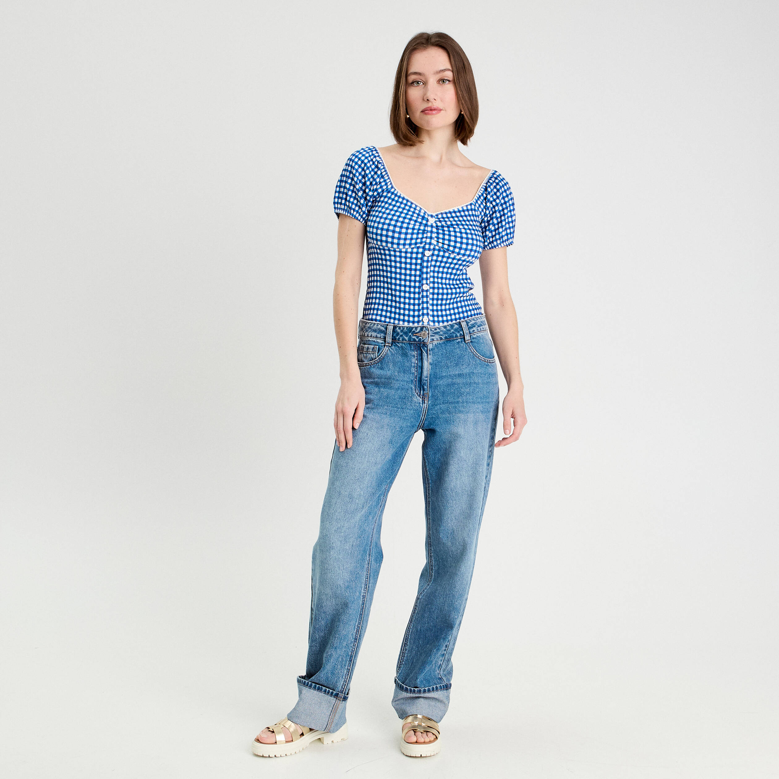 Blouse cropped bleu electrique femme