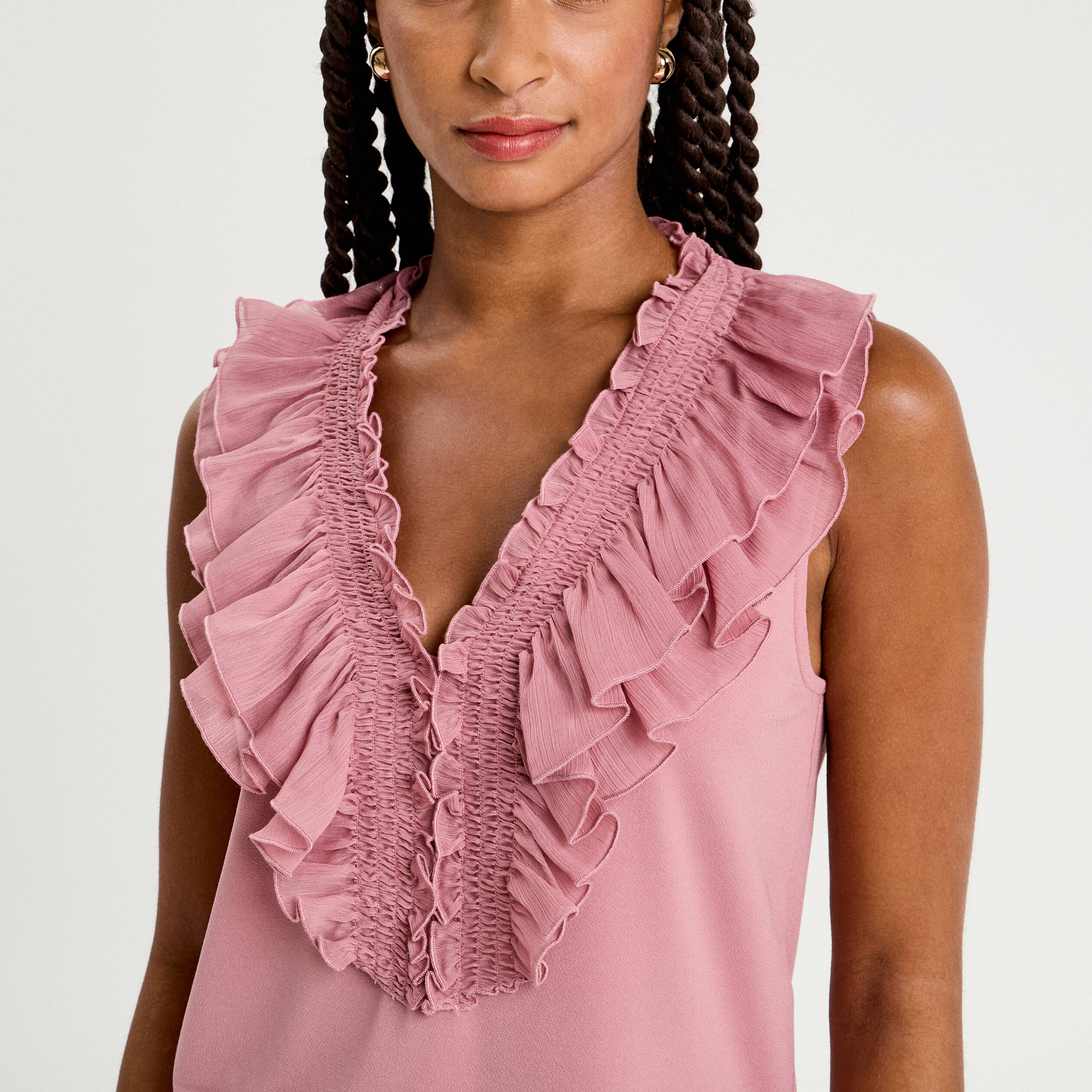 debardeur sans manches volants vieux rose femme Débardeur sans manches volants vieux rose femme