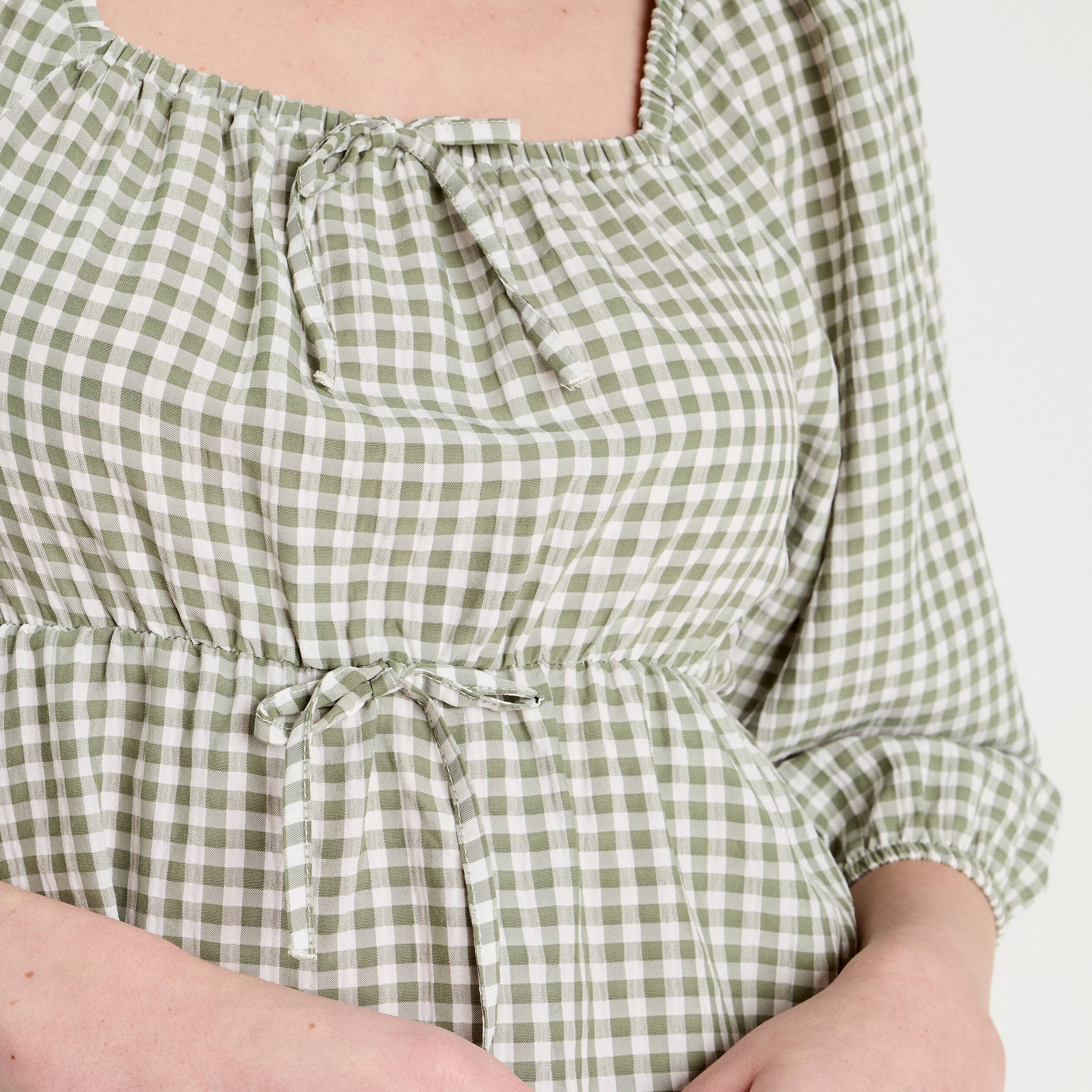 Blouse manches 3/4 vert kaki femme